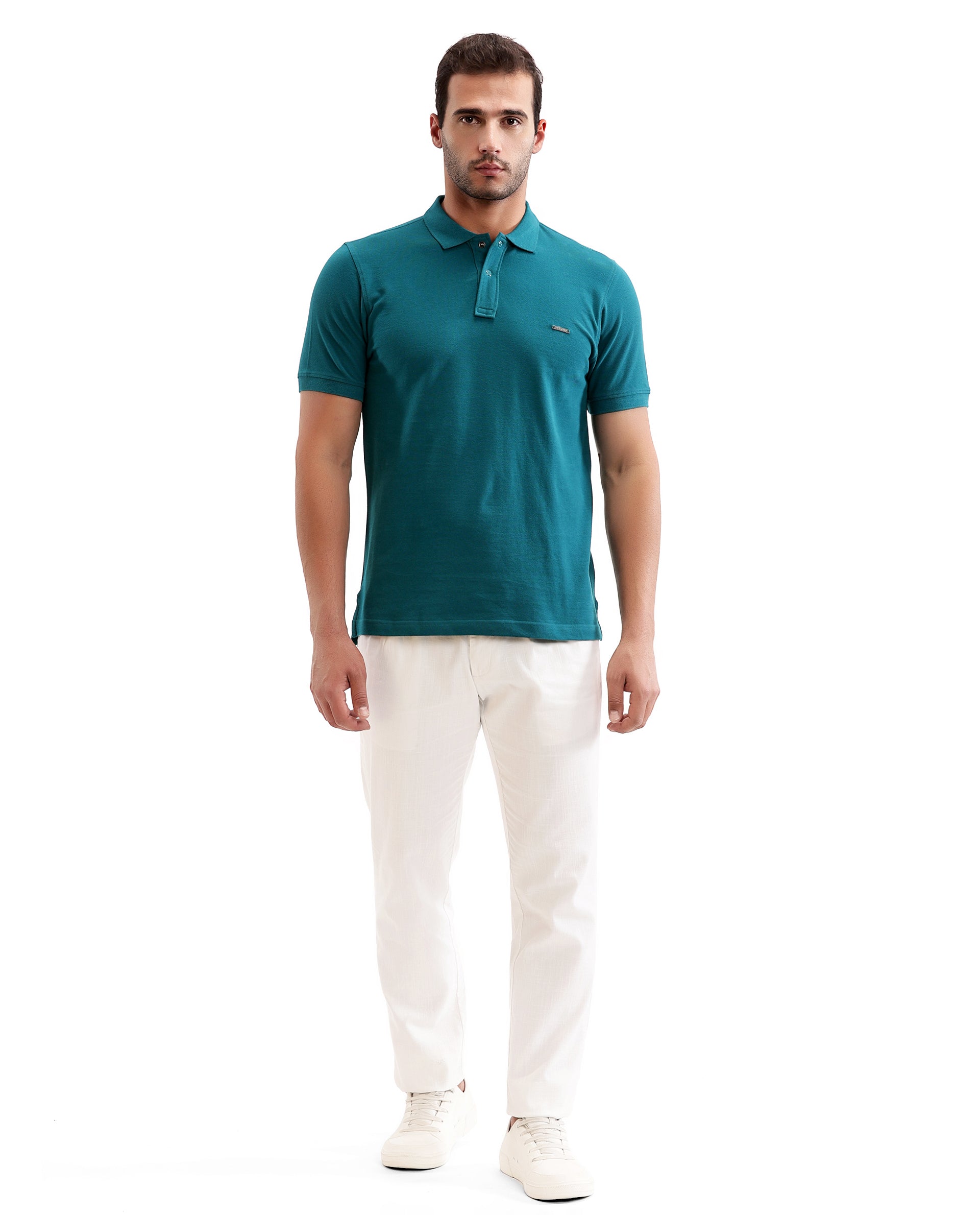 Ocean Teal Pique Polo with 7C Snap Buttons, Metal Badge