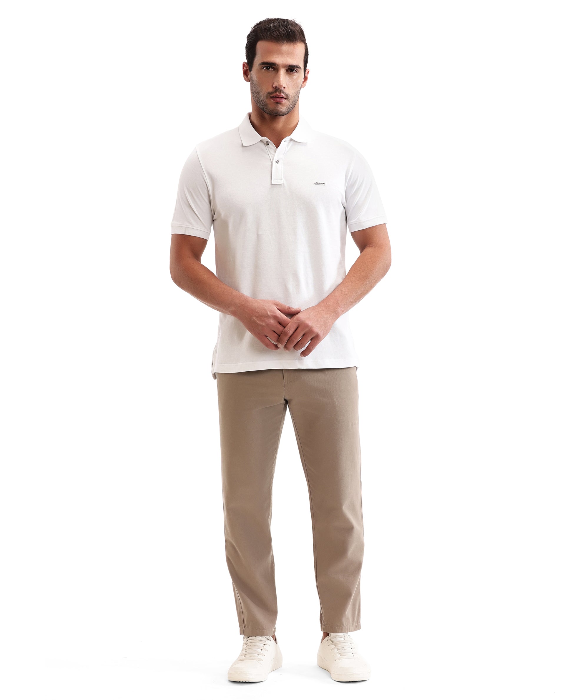 Pure White Pique Polo with Metal Buttons, 7C Metal Badge