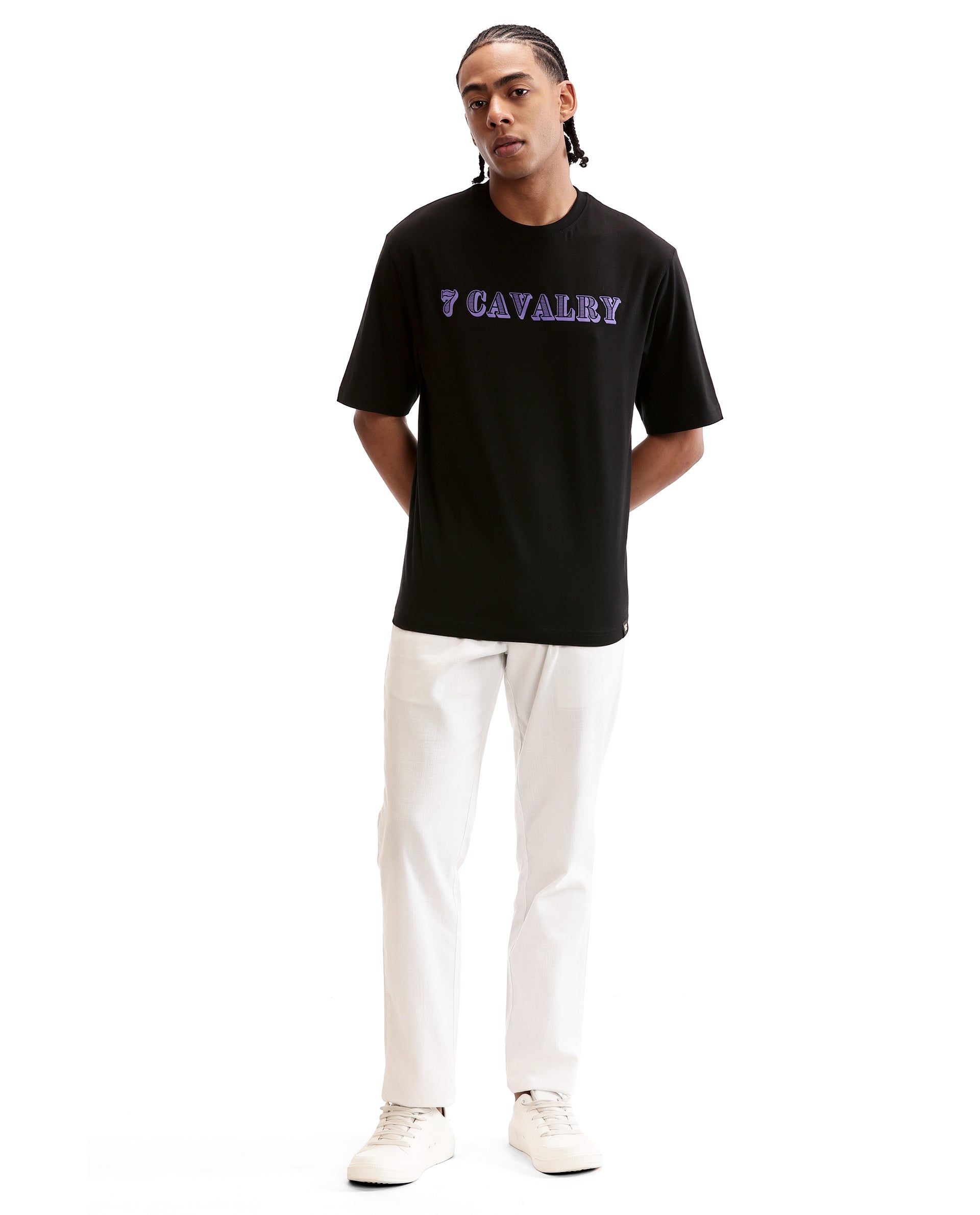 Charcoal Black Single Jersey Crew Neck Oversized T-Shirt with Deep Purple HD Print