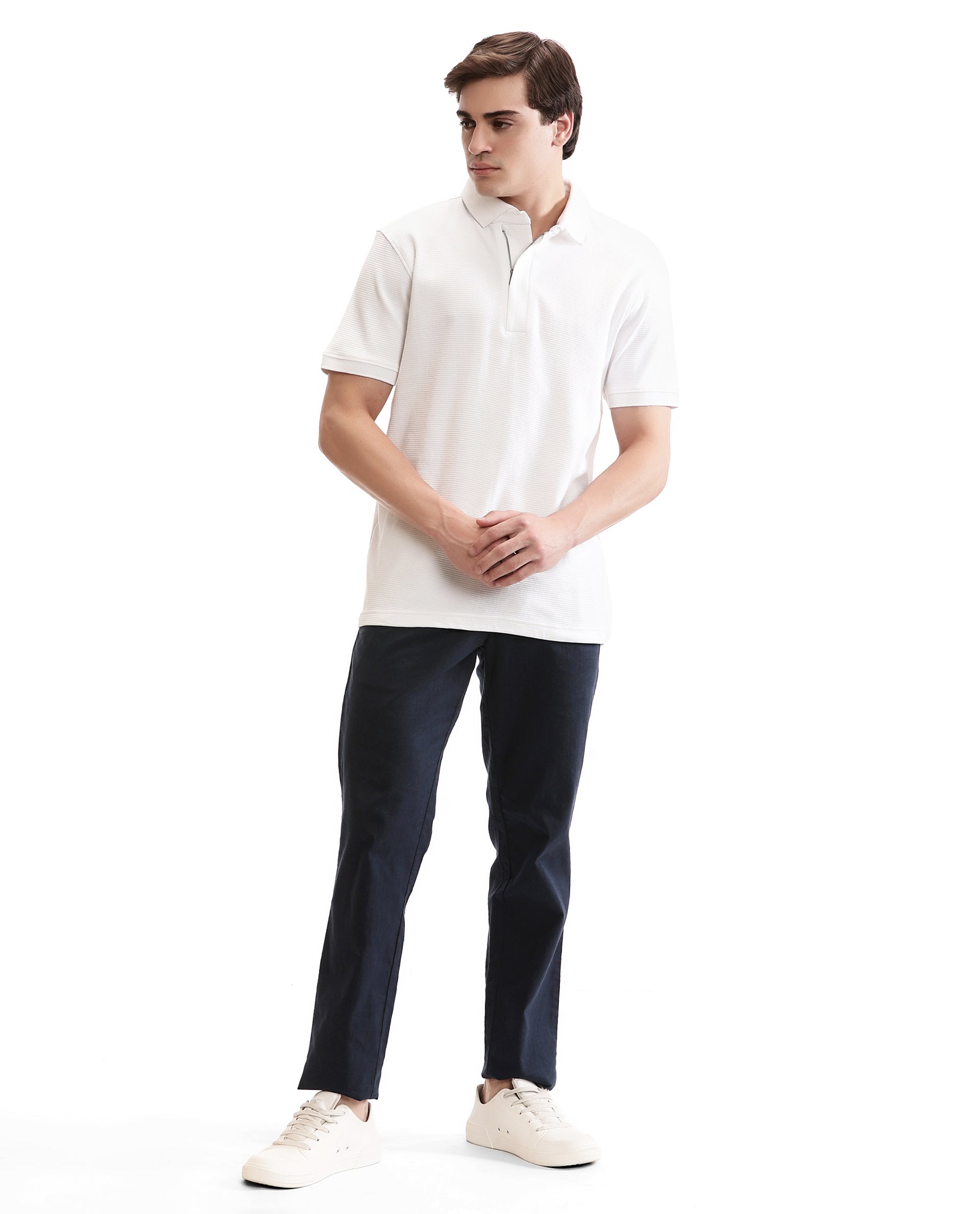 Pure White Knitted Ottoman Polo with 7C Metal Zip