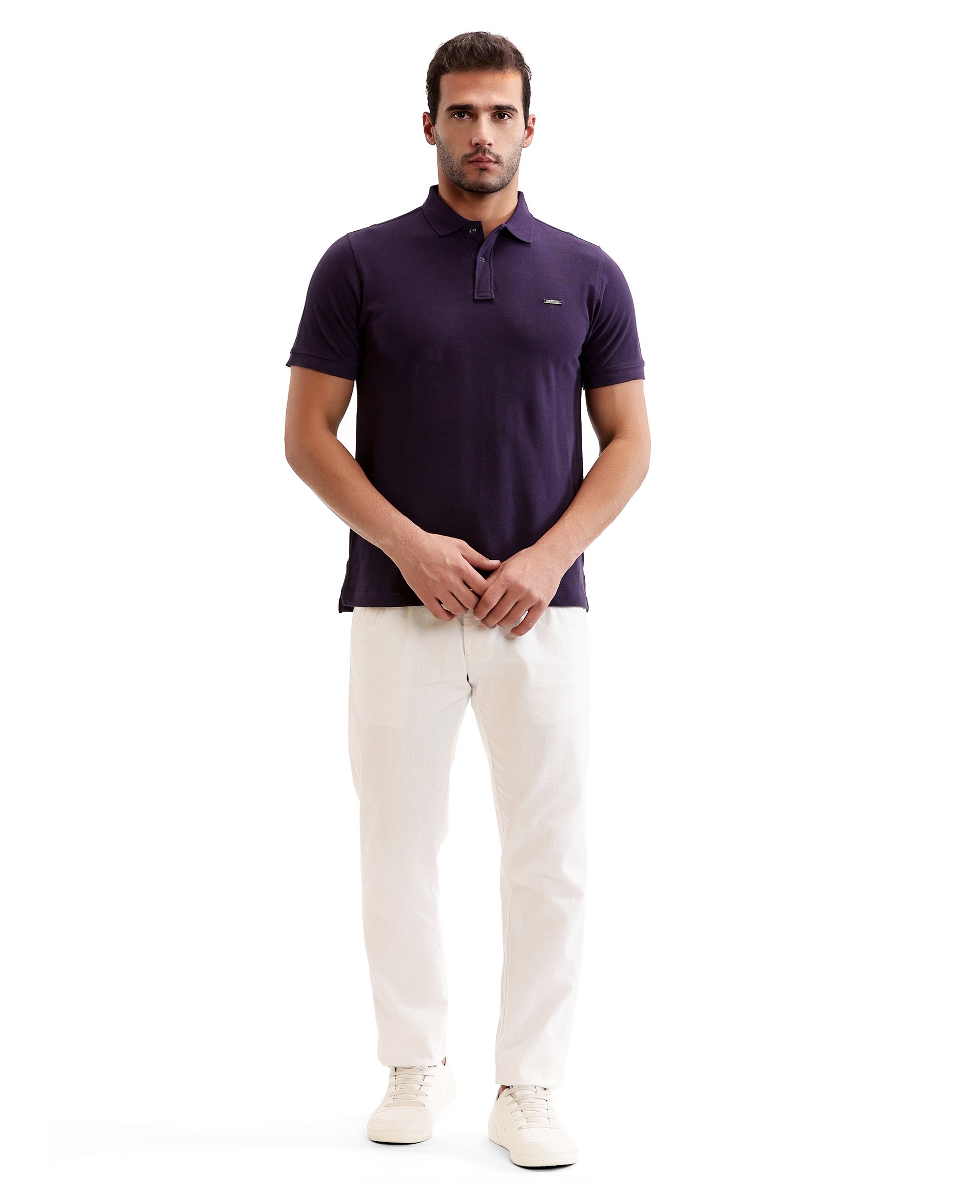Deep Purple Pique Polo with 7C Snap Buttons, Metal Badge