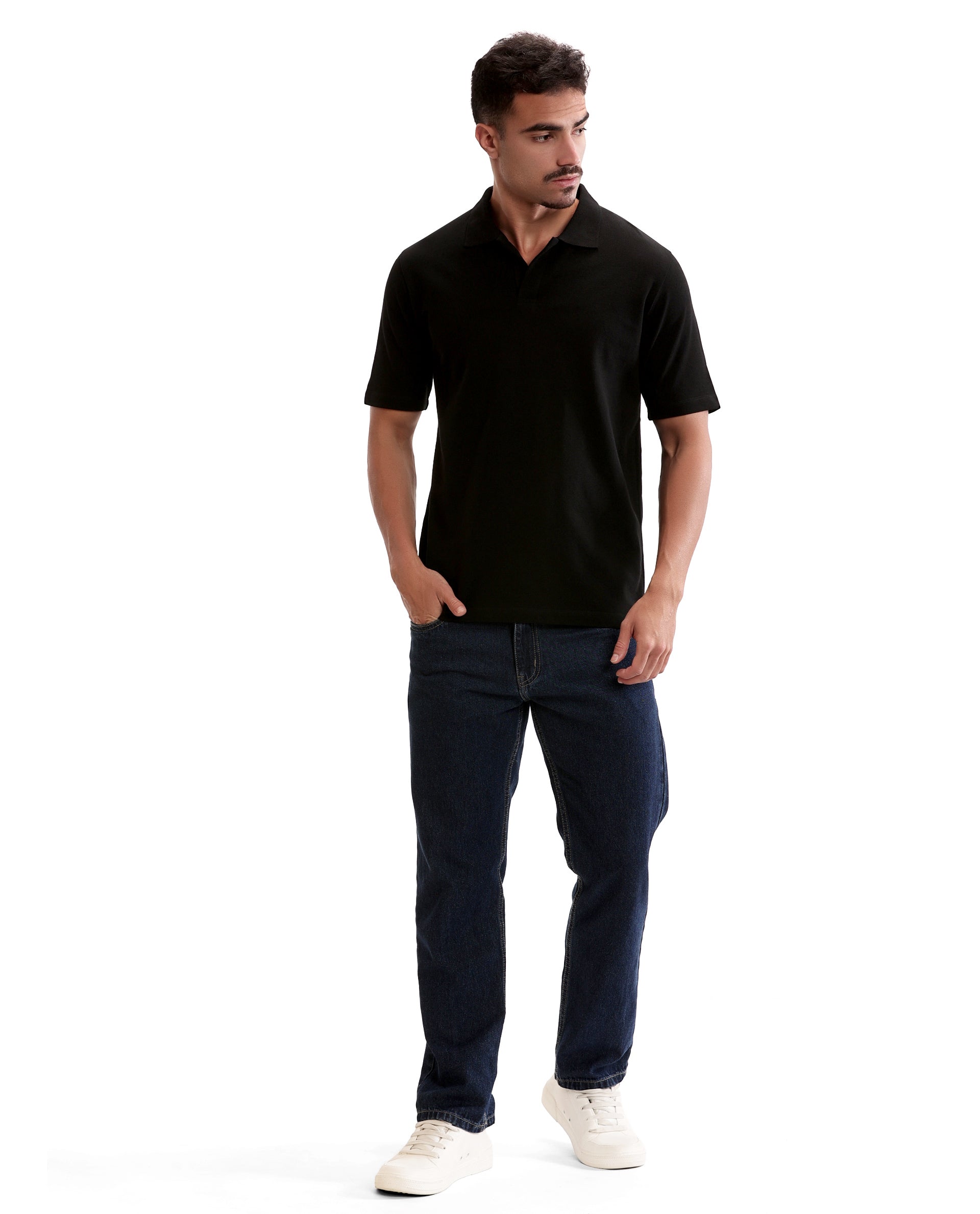 Charcoal Black Pique Johnny Collar Polo