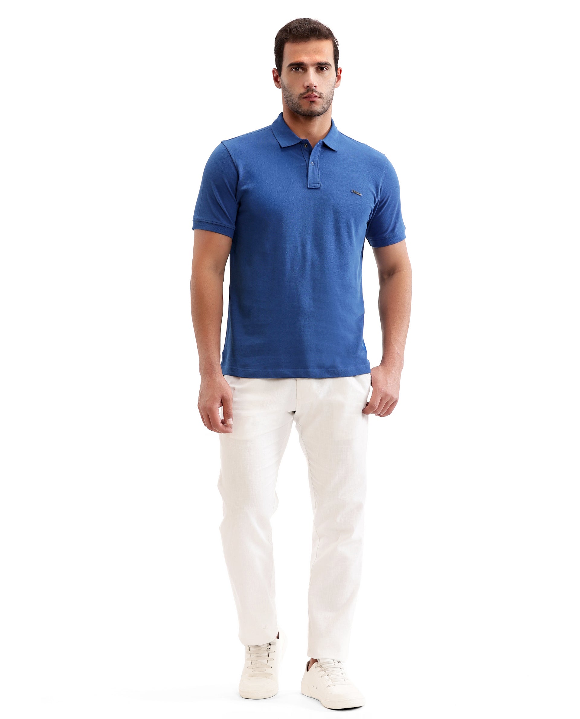 Imperial Prussian Blue Pique Polo with 7C Snap Buttons, Metal Badge