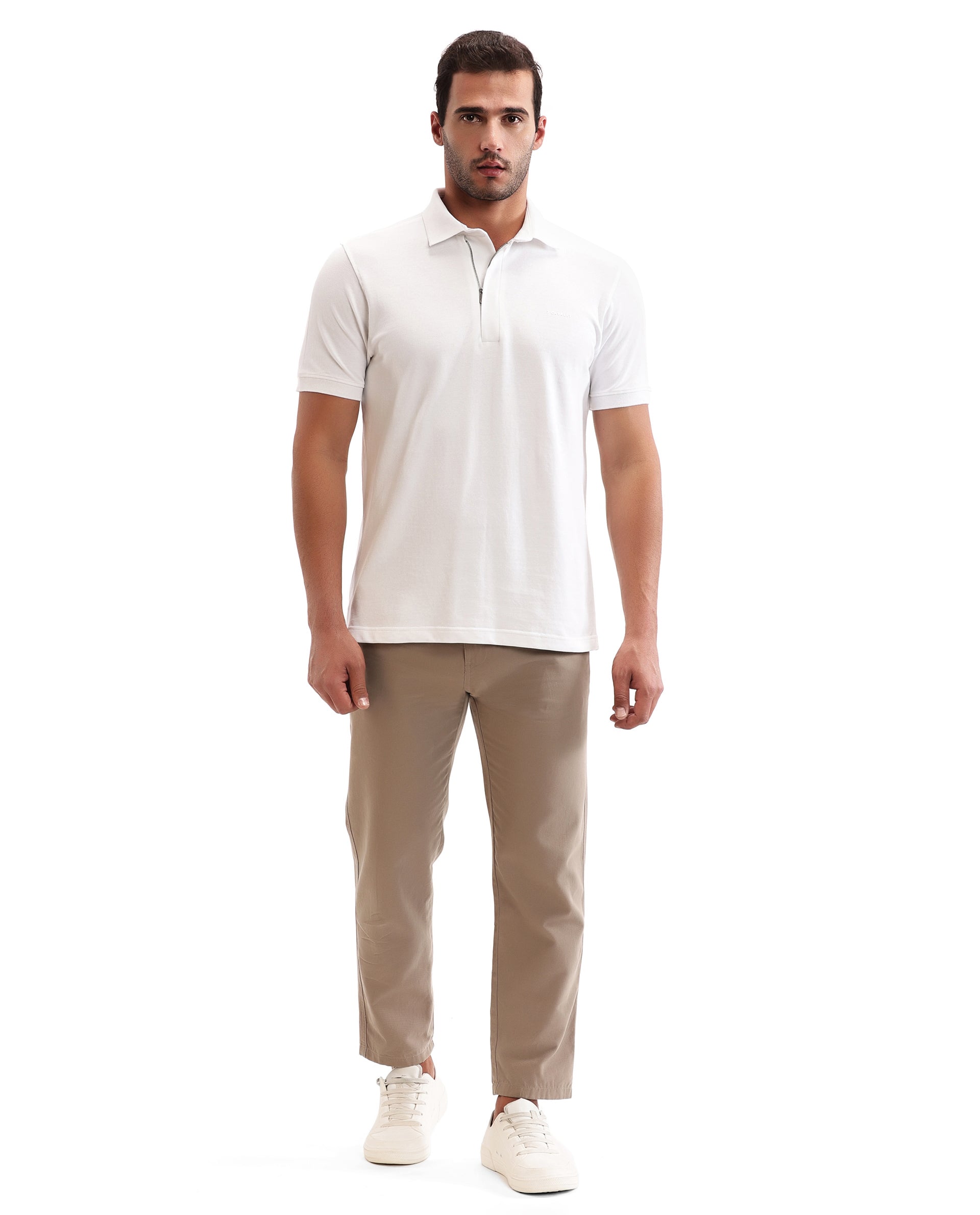 Pure White Pique Polo with Concealed 7C Metal Zip, HD Print