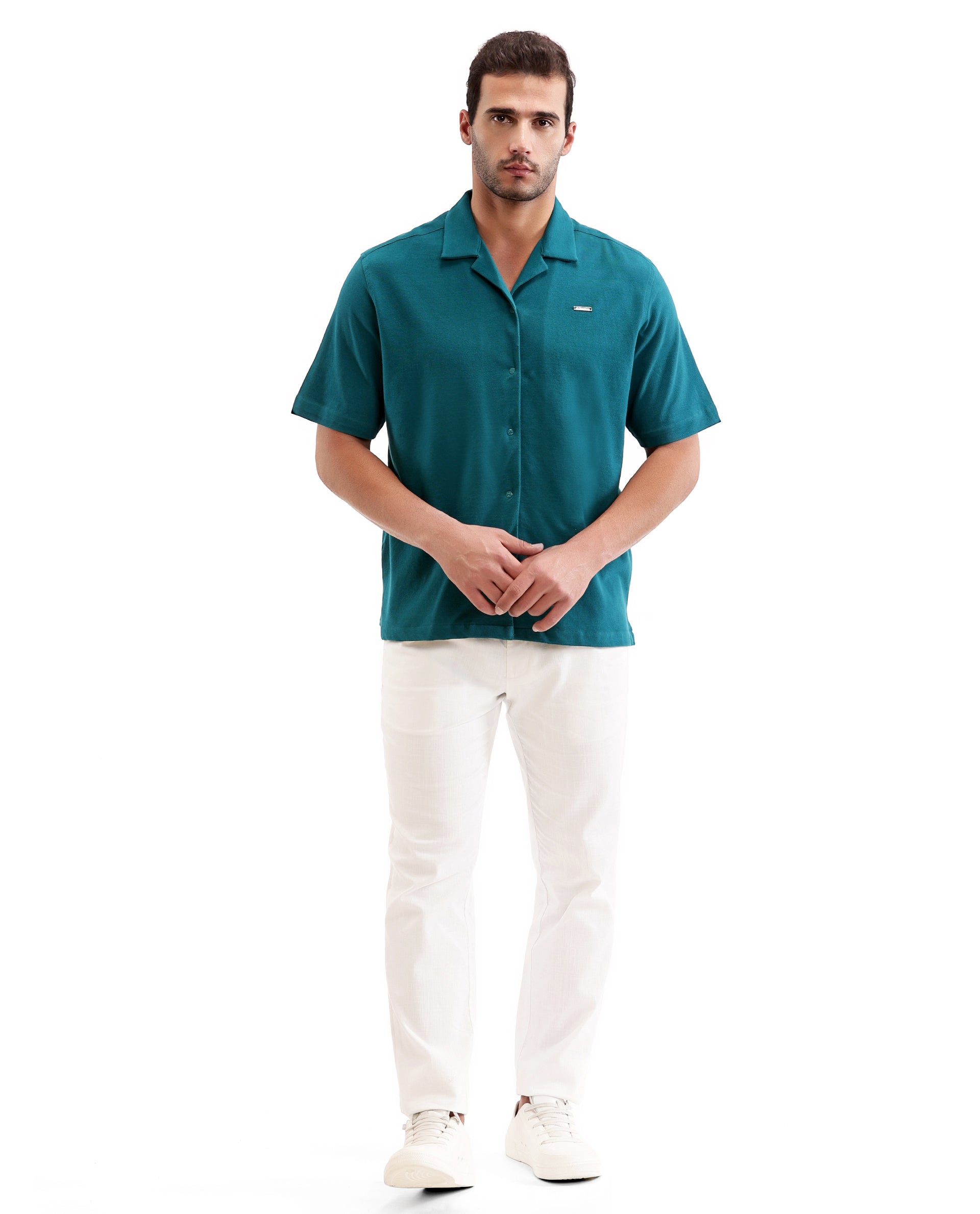 Ocean Teal Pique Knit Shirt with 7C Engraved Snap Buttons, Gun Metal Badge
