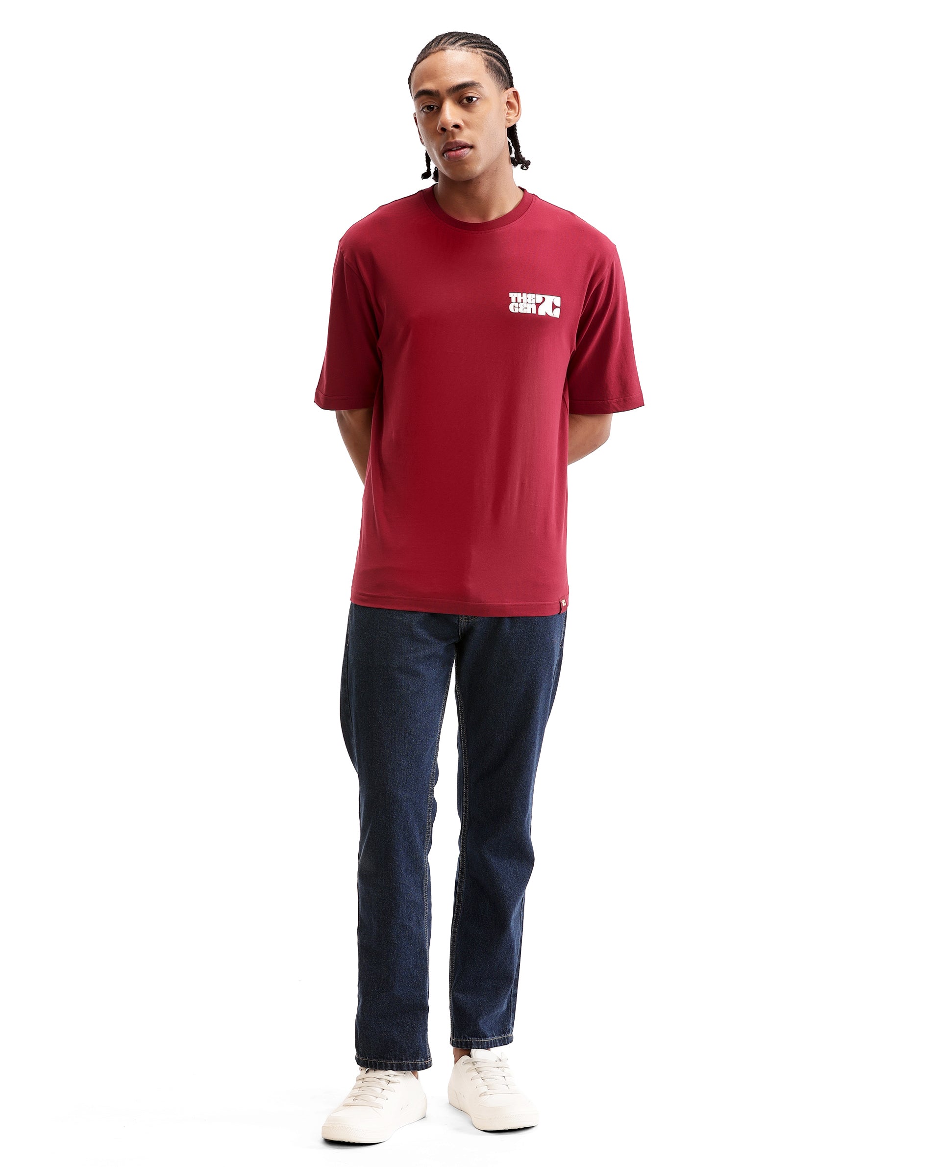 Bordeaux Maroon Single Jersey Crew Neck Oversized T-Shirt with 7C Premium HD Print