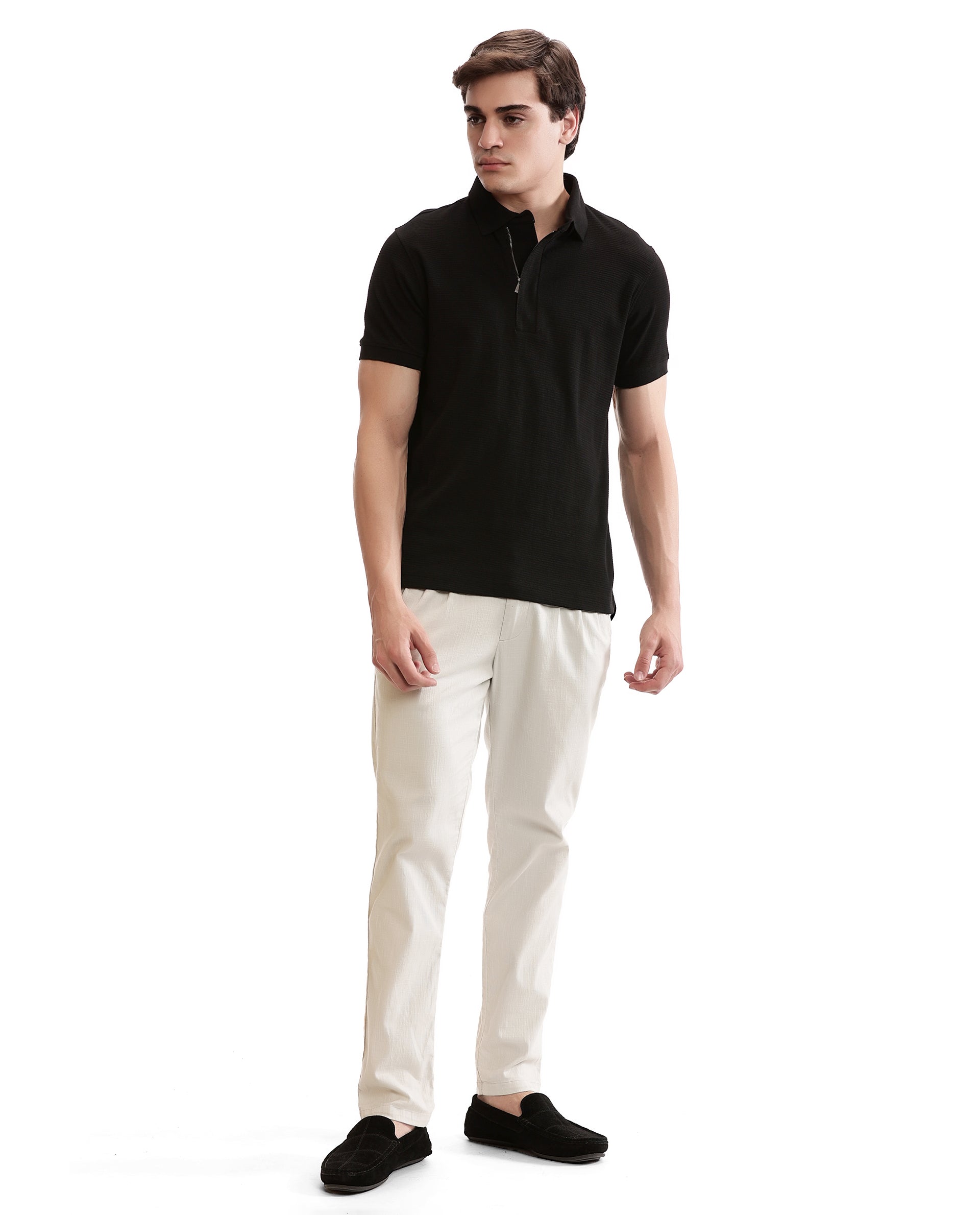 Charcoal Black Knitted Waffle Polo with 7C Metal Zip
