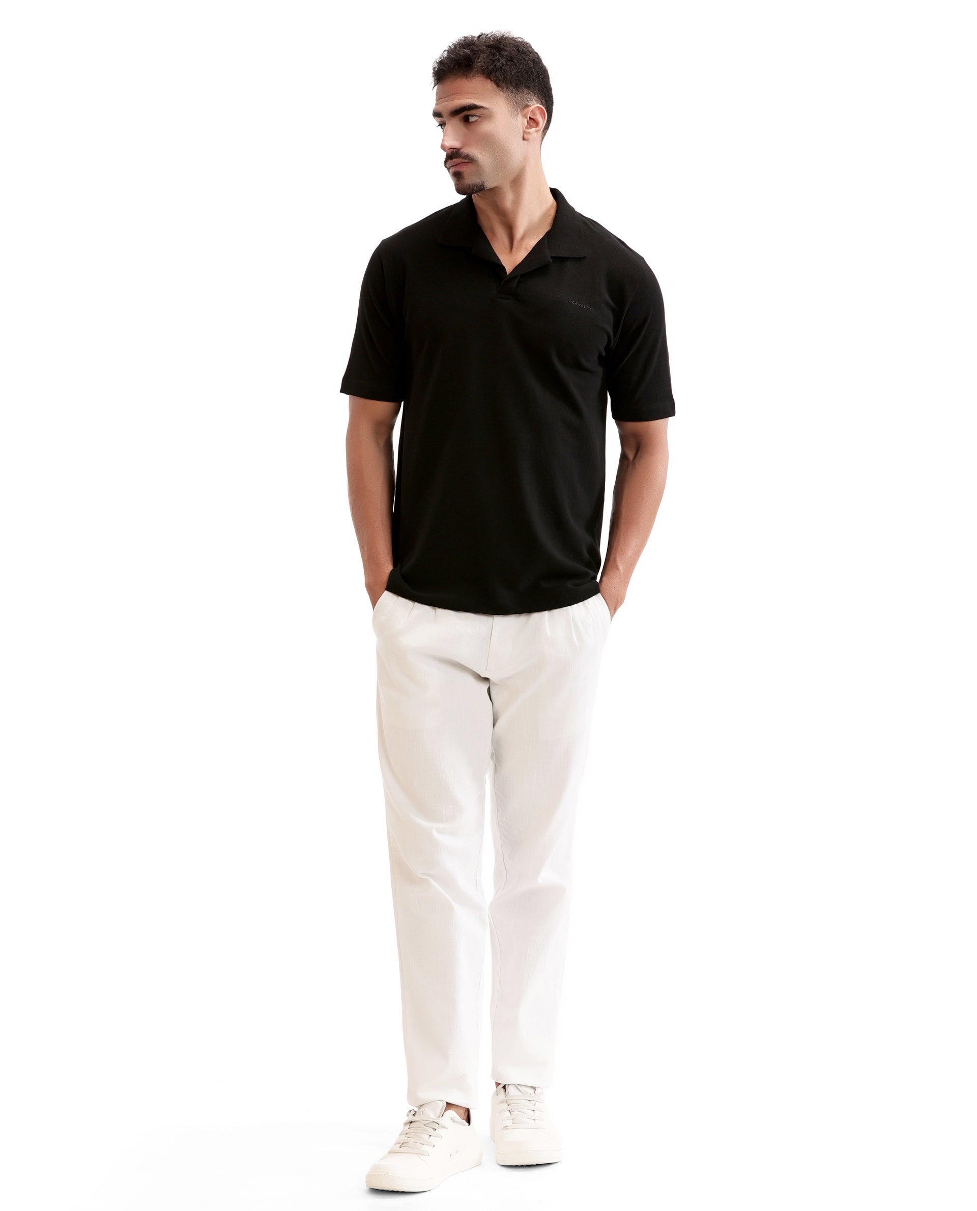 Charcoal Black Pique Johnny Collar Polo with HD Print
