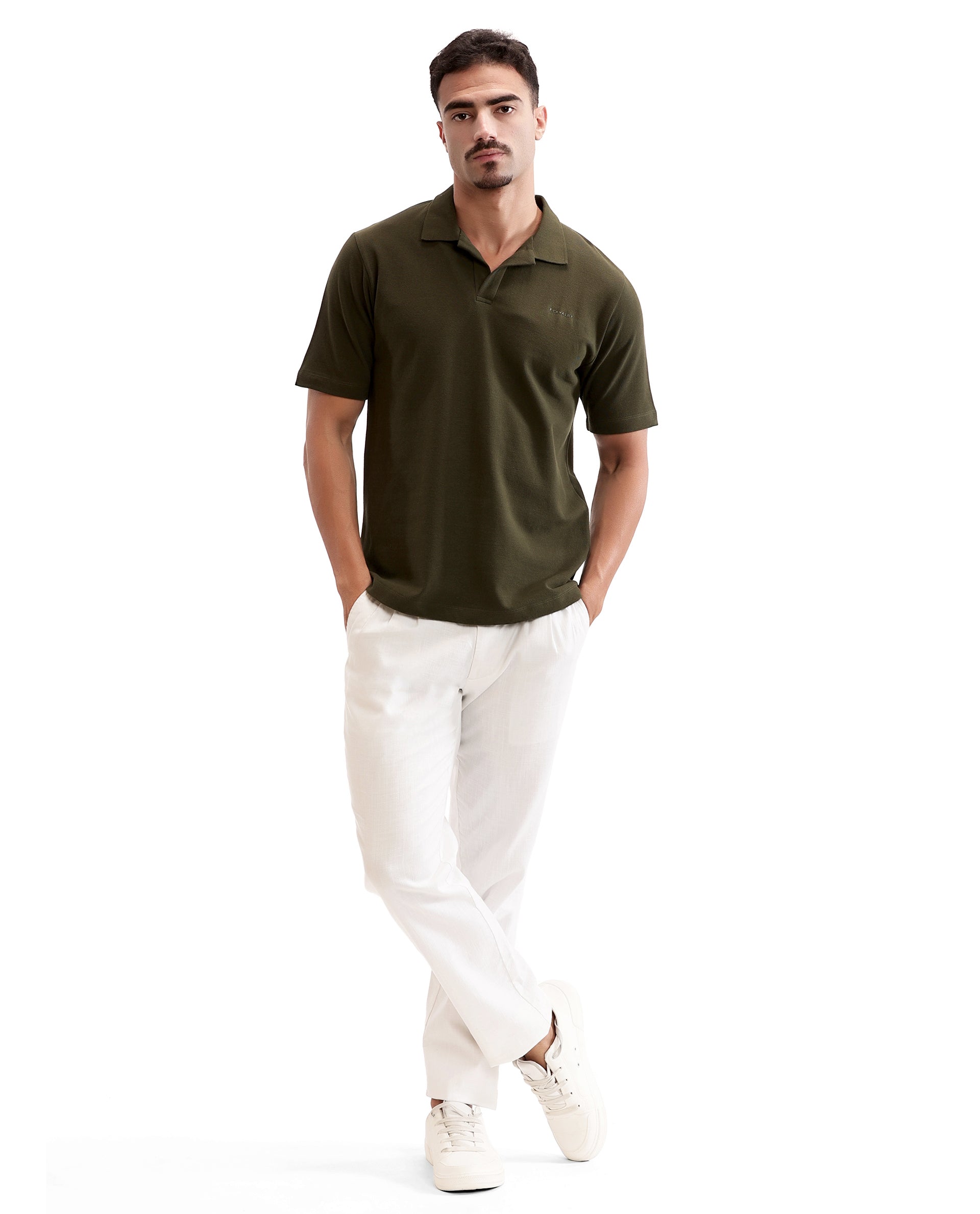 Vintage Olive Pique Johnny Collar Polo with HD Print