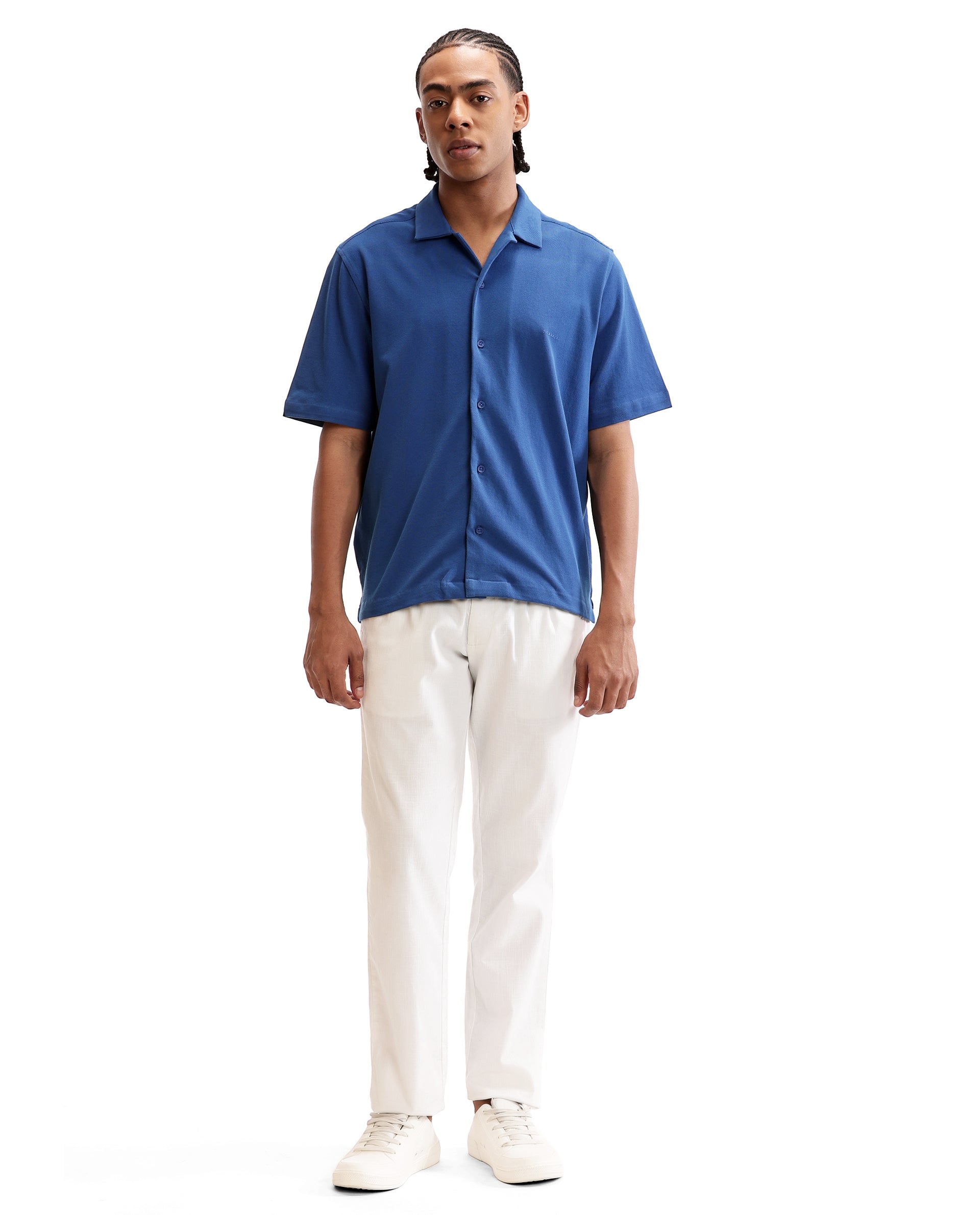 Imperial Prussian Blue Pique Knit Shirt with HD Print