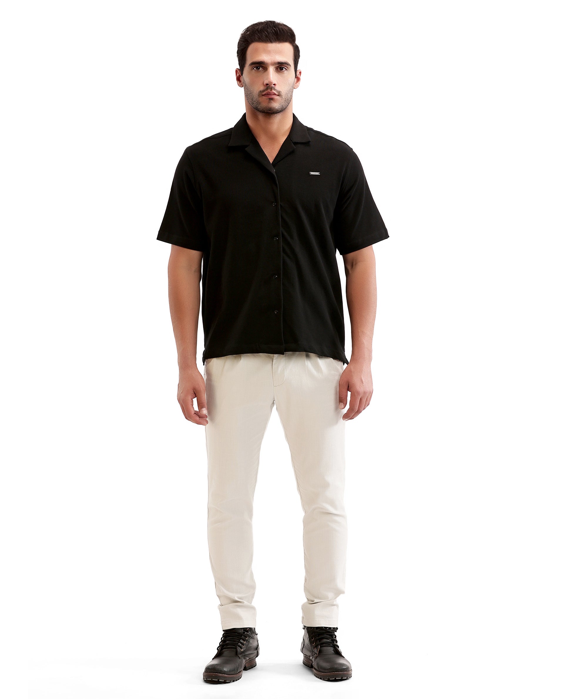 Charcoal Black Pique Knit Shirt with 7C Engraved Snap Buttons, Gun Metal Badge