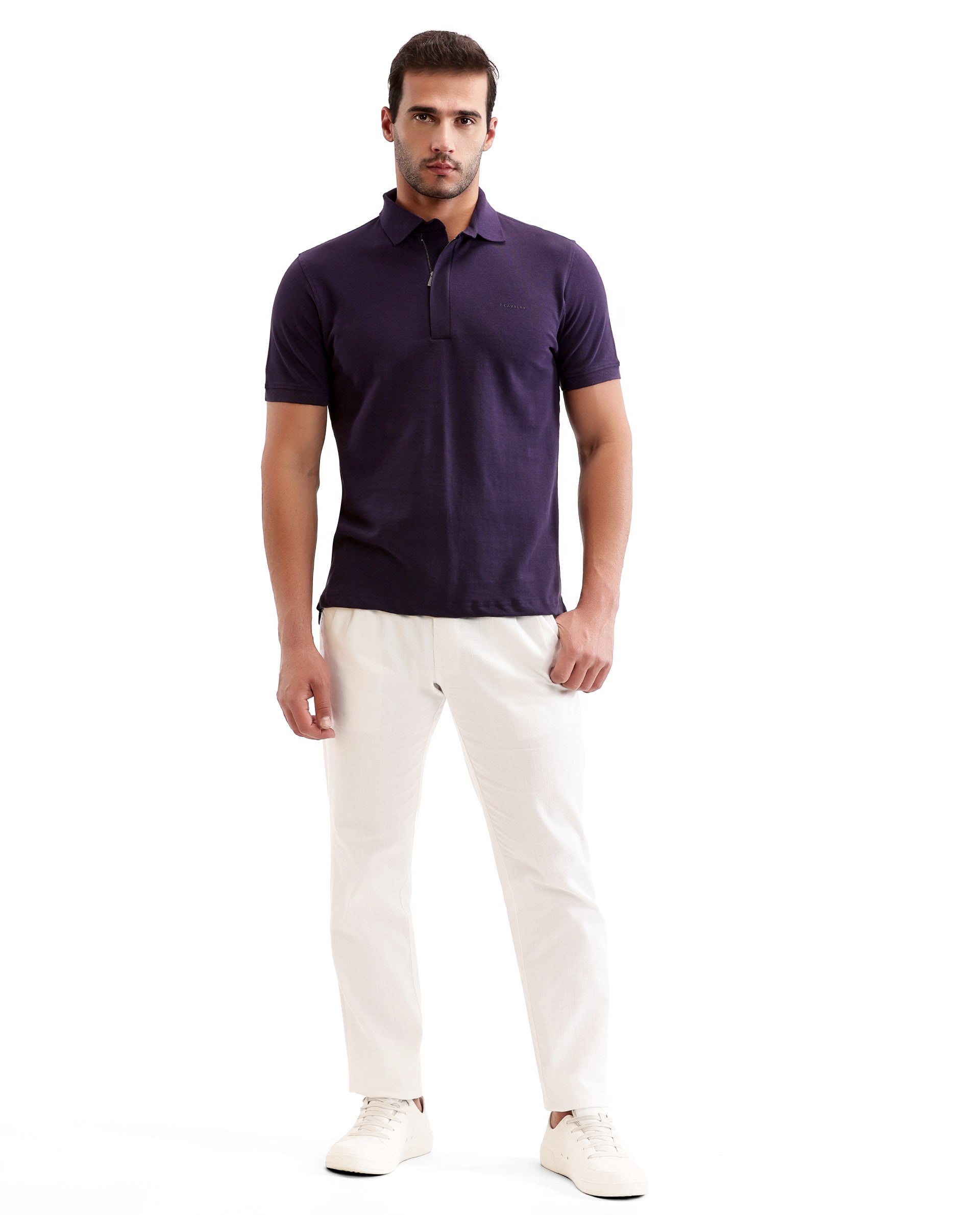 Deep Purple Pique Polo with Concealed 7C Metal Zip, HD Print