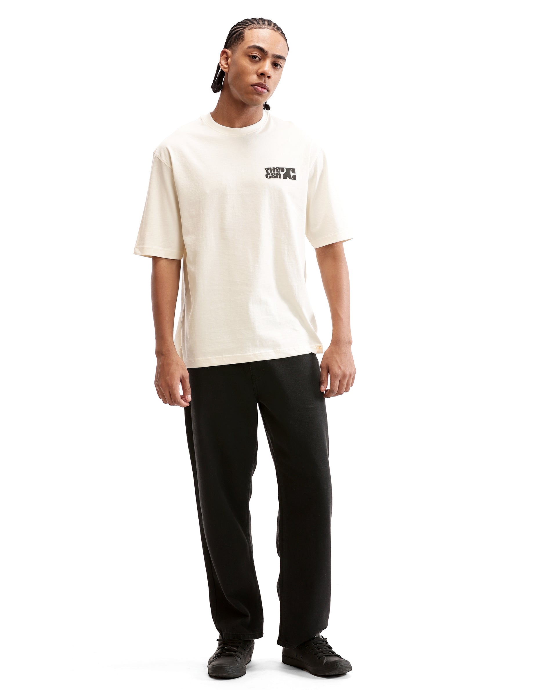 Ivory White Single Jersey Crew Neck Oversized T-Shirt with 7C Premium HD Print