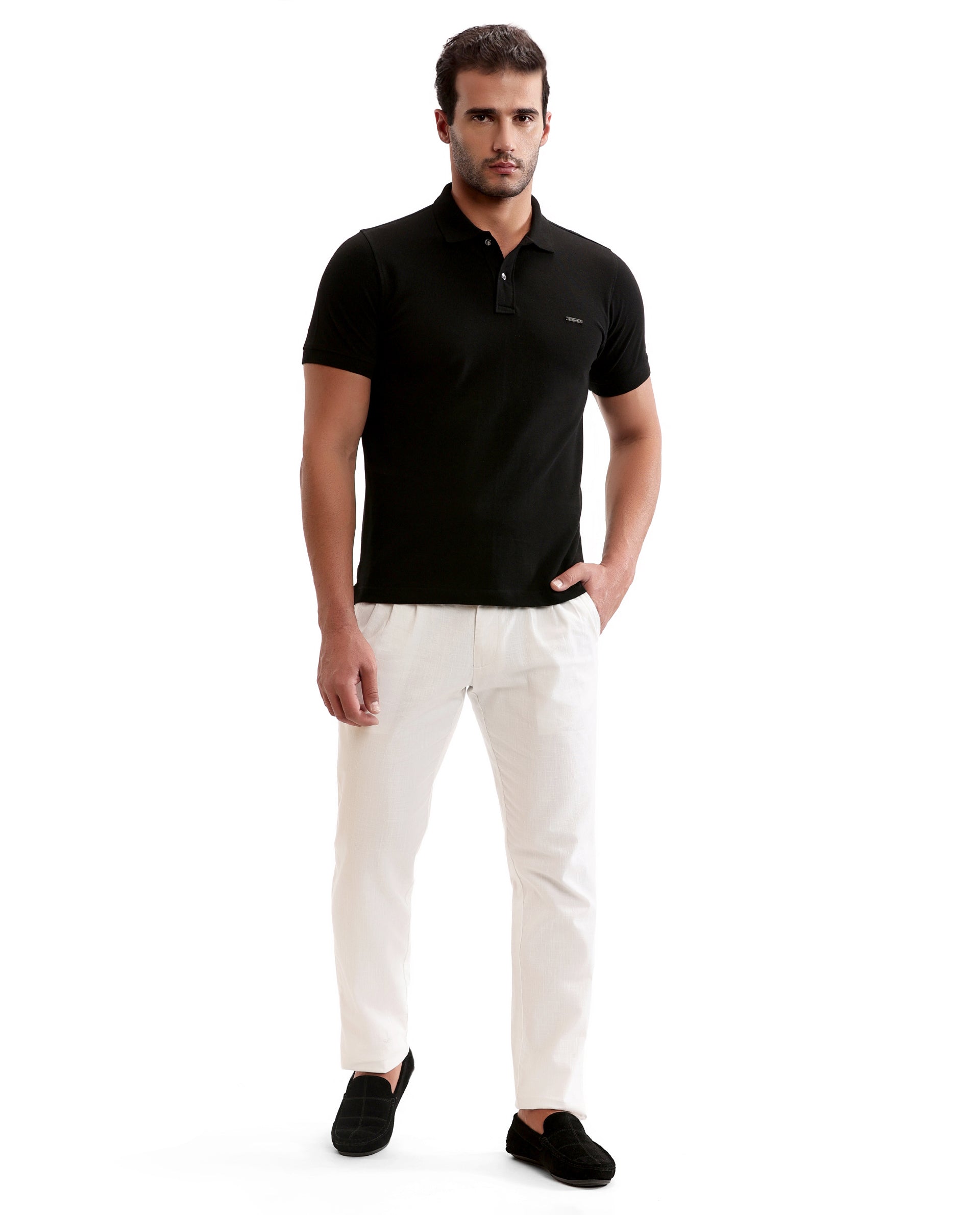 Charcoal Black Pique Polo with Metal Buttons, 7C Metal Badge