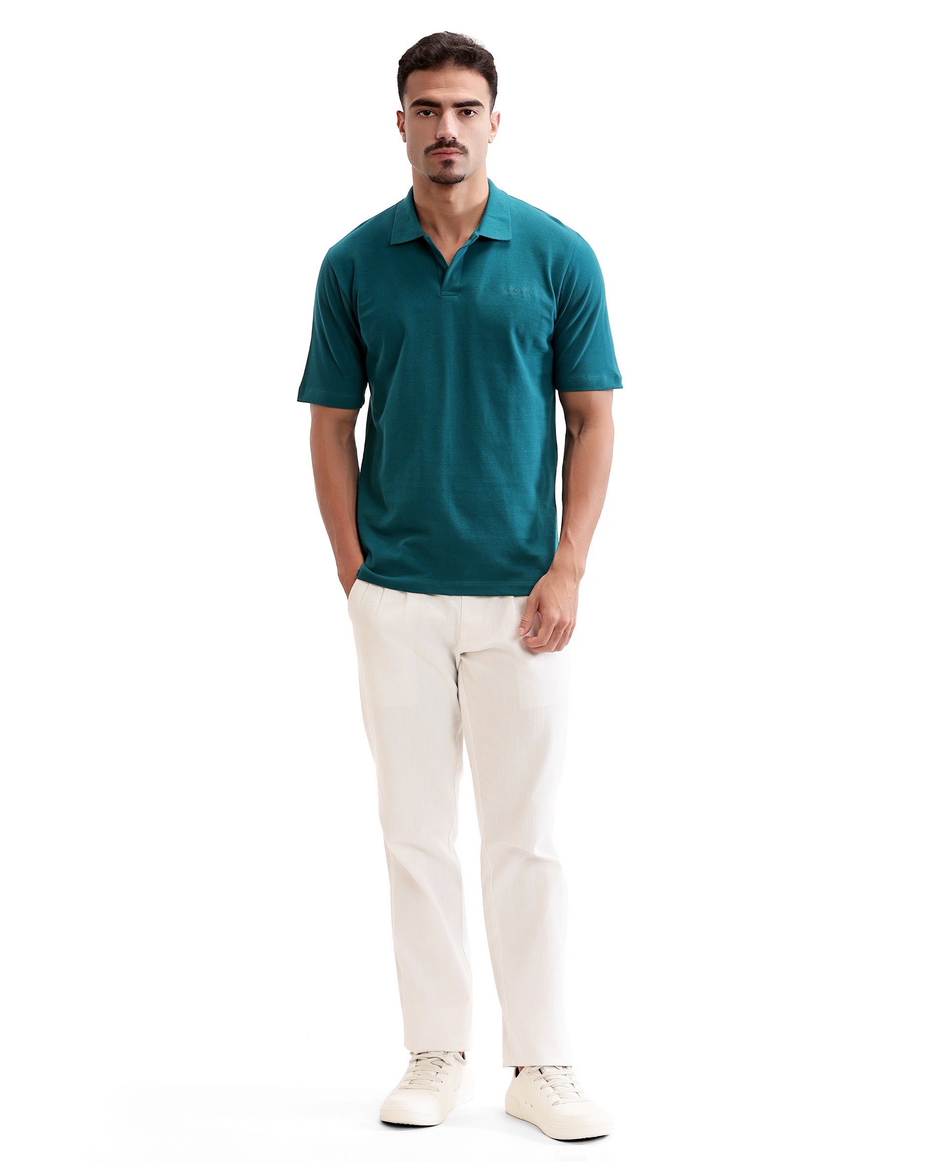 Ocean Teal Pique Johnny Collar Polo with HD Print