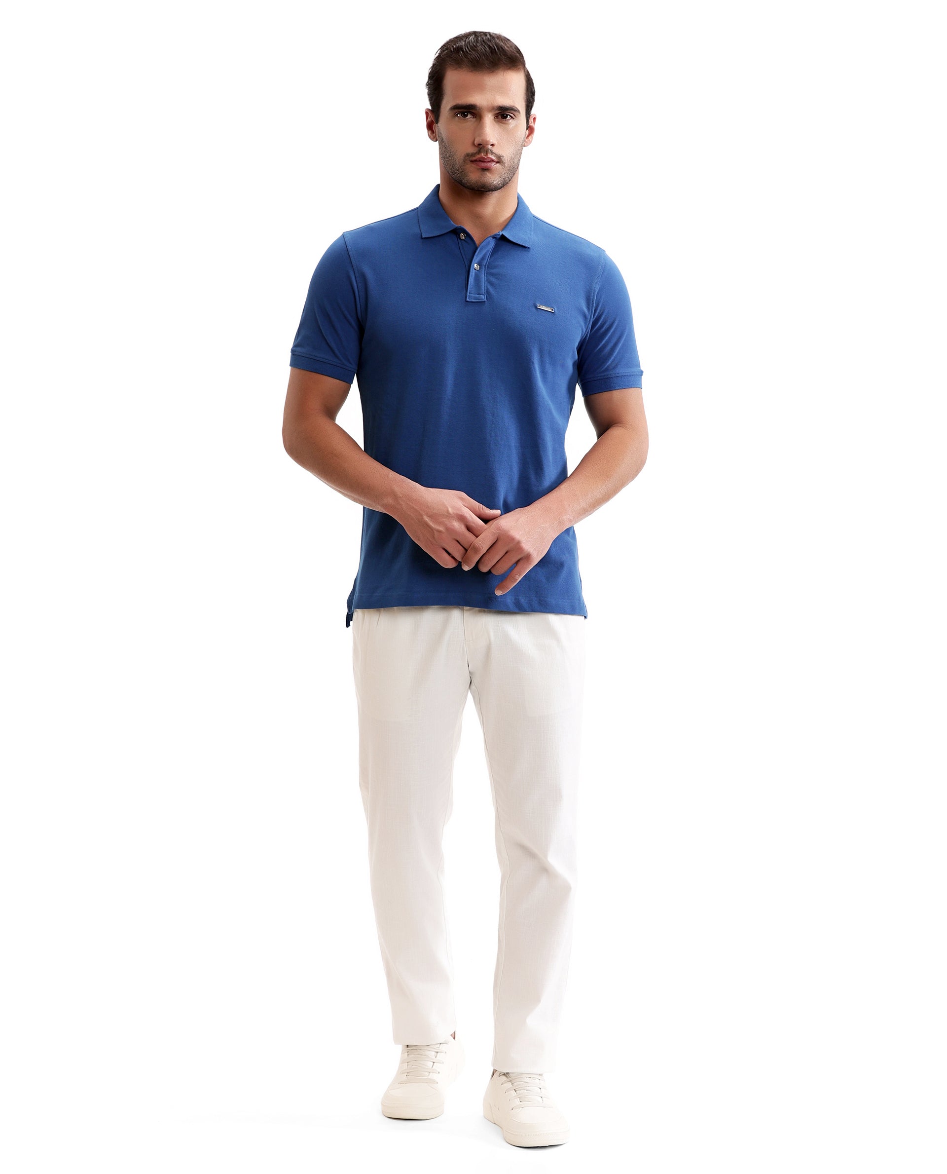 Imperial Prussian Blue Pique Polo with Metal Buttons, 7C Metal Badge