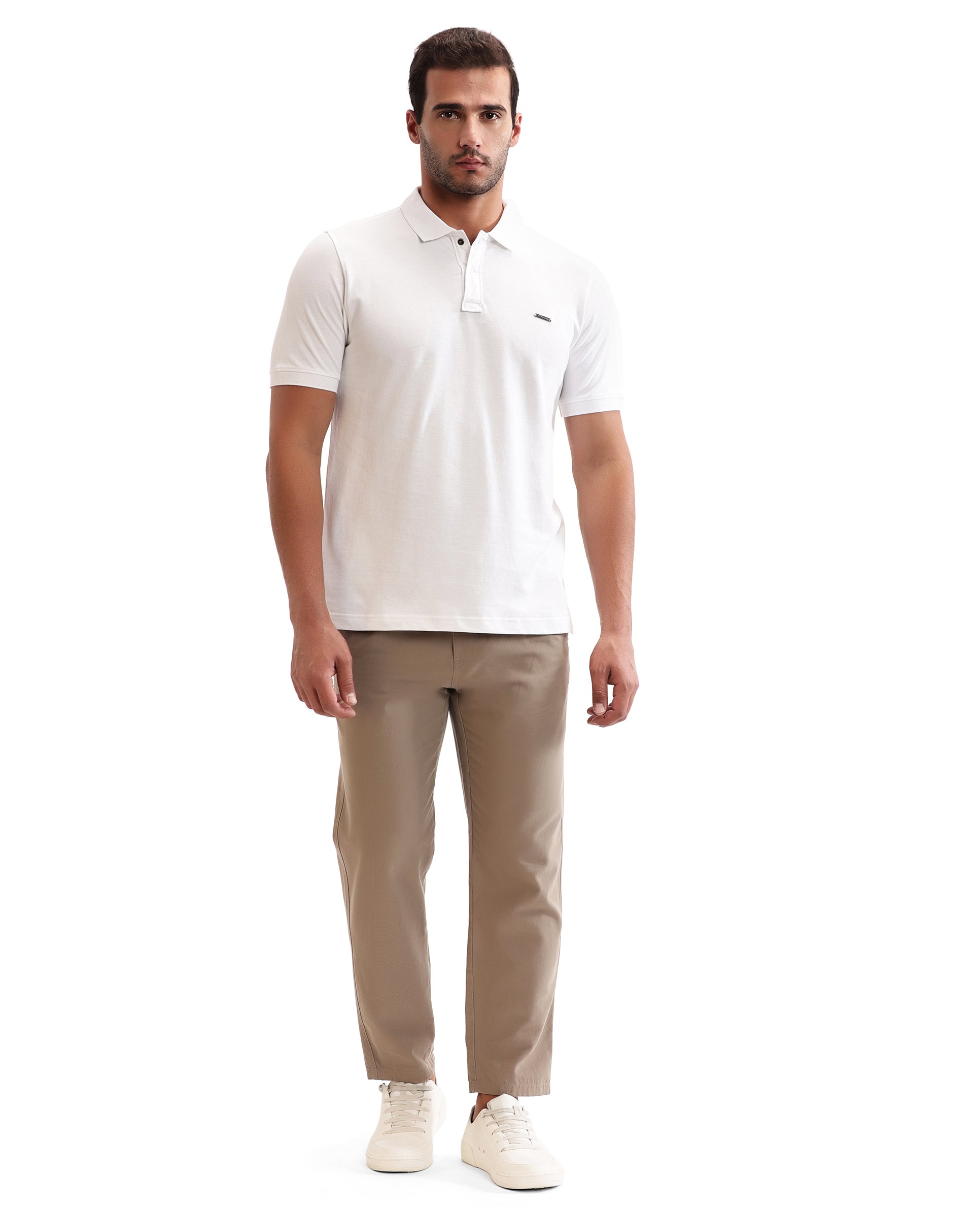 Pure White Pique Polo with 7C Snap Buttons, Metal Badge