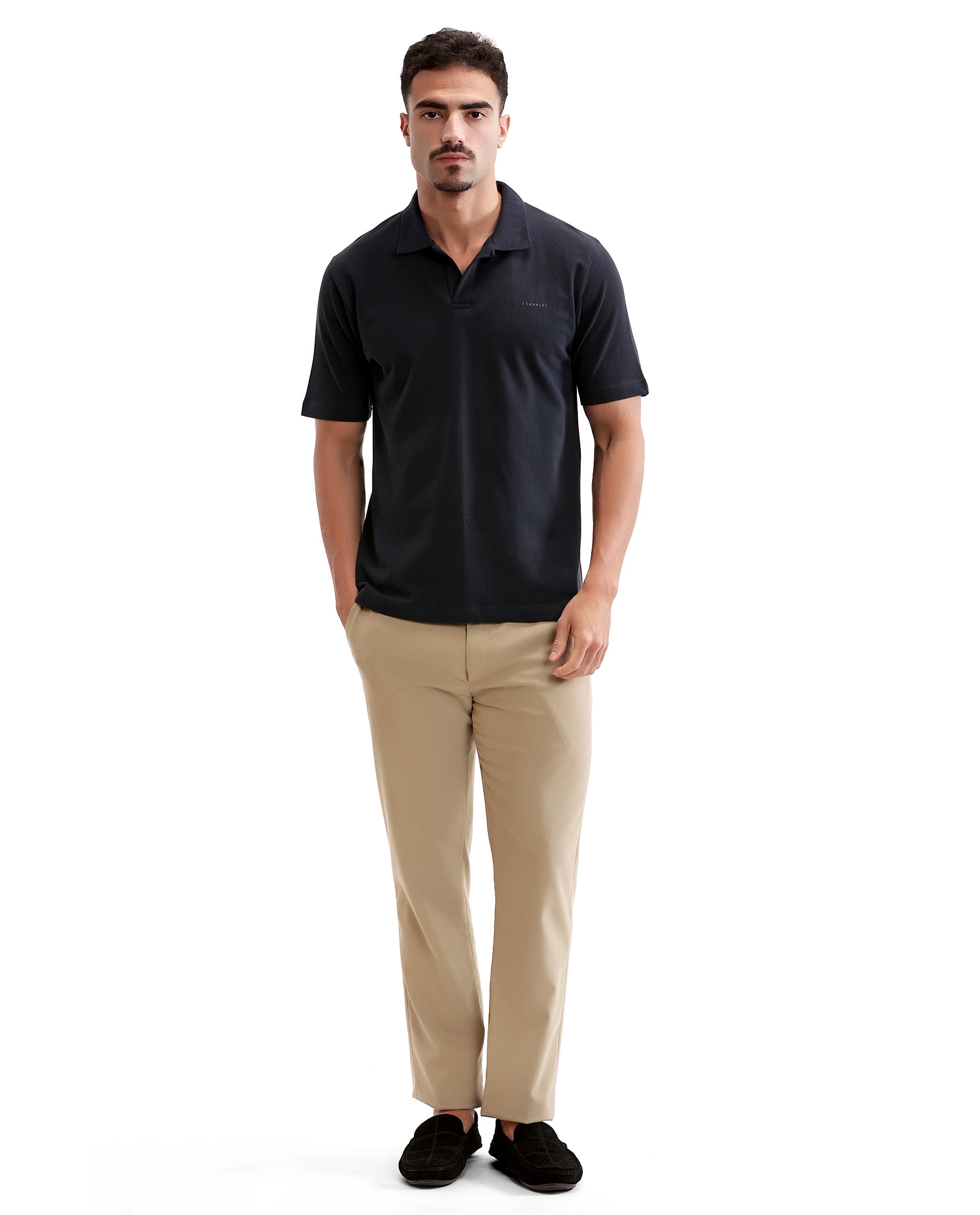 Midnight Navy Blue Pique Johnny Collar Polo with HD Print