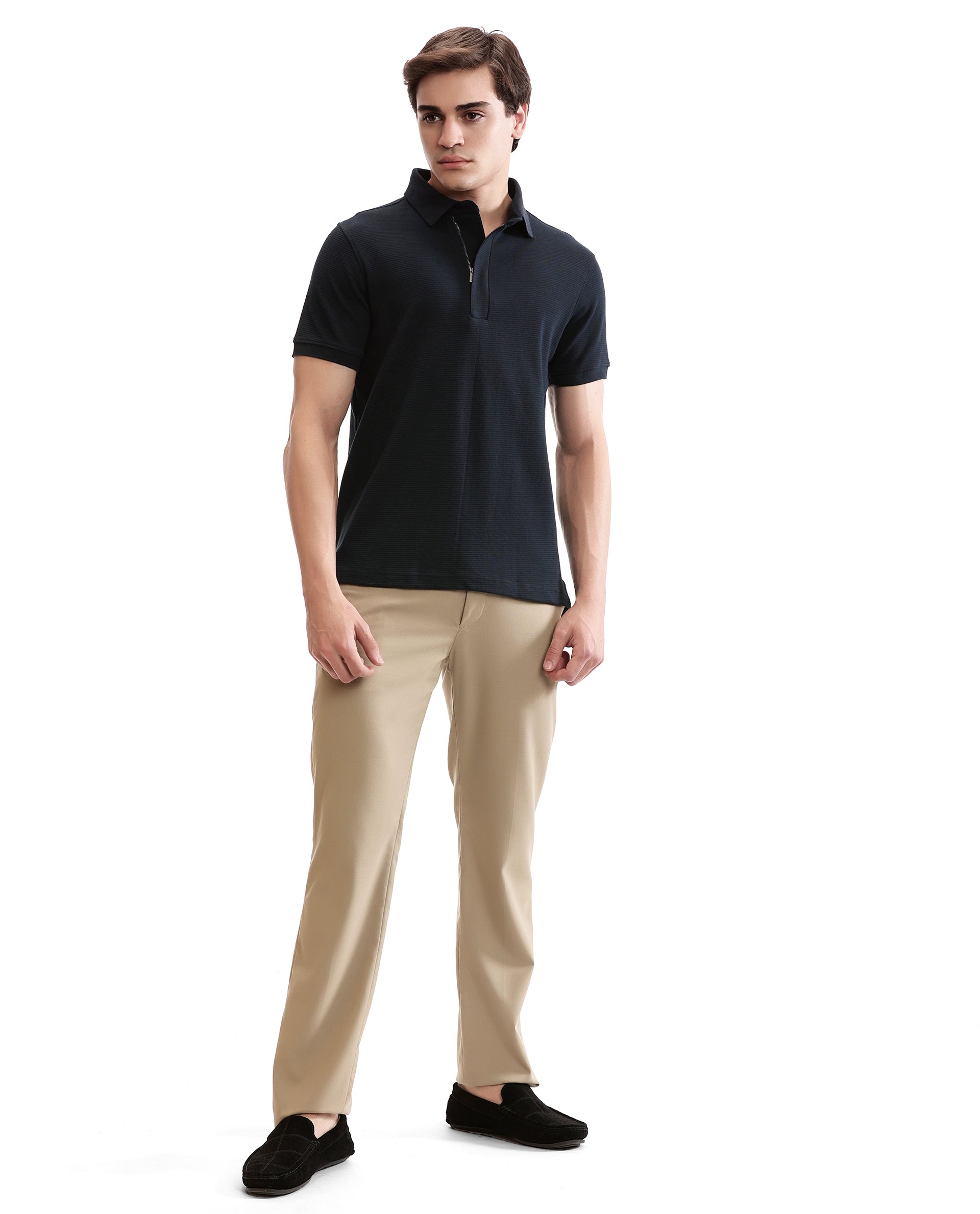 Midnight Navy Blue Knitted Ottoman Polo with 7C Metal Zip