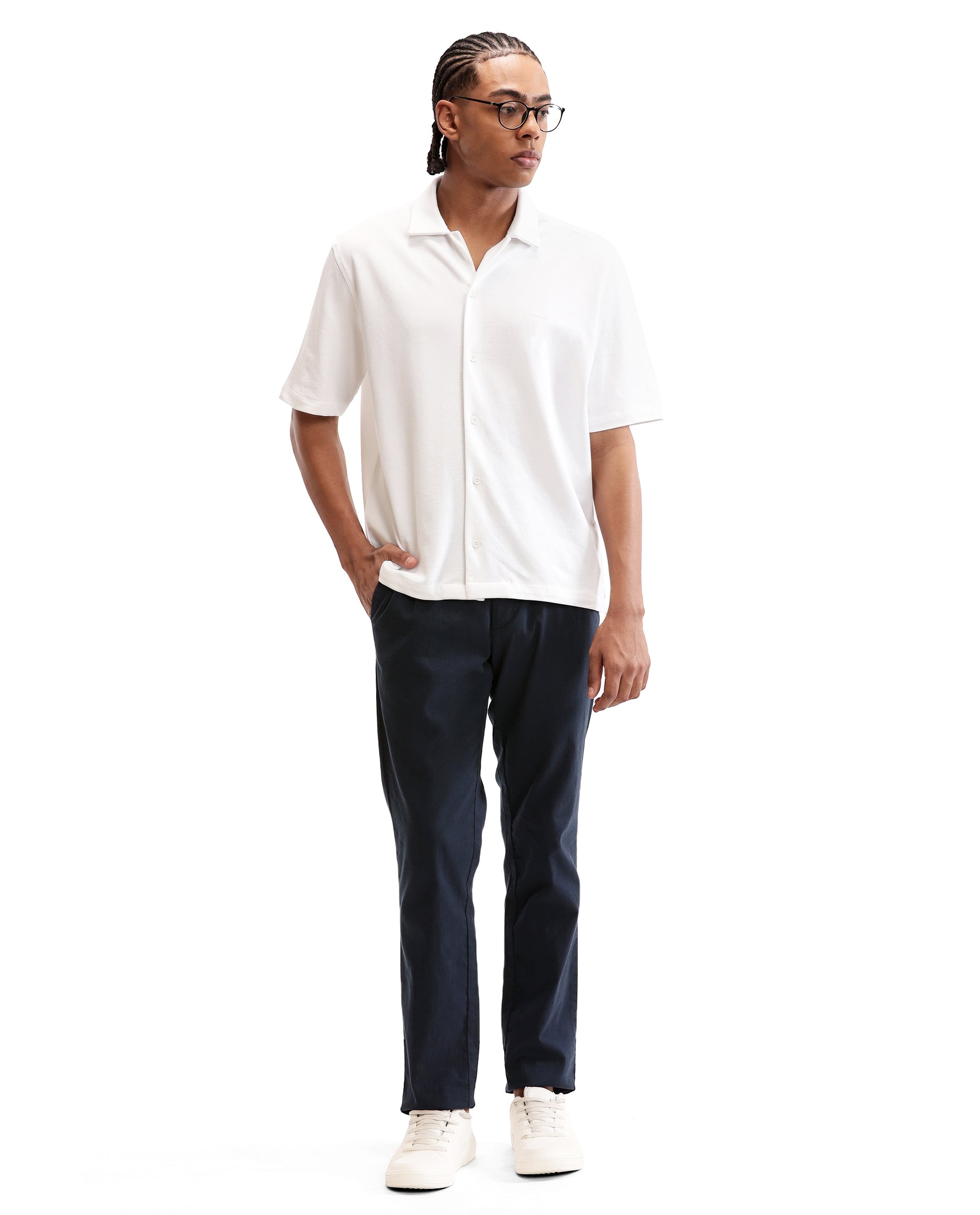 Pure White Pique Knit Shirt with HD Print