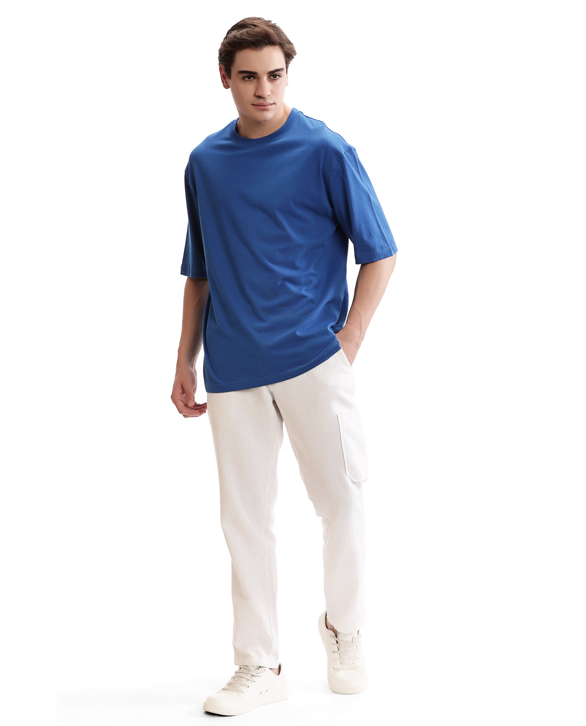 Imperial Prussian Blue Single Jersey Crew Neck Oversized T-Shirt