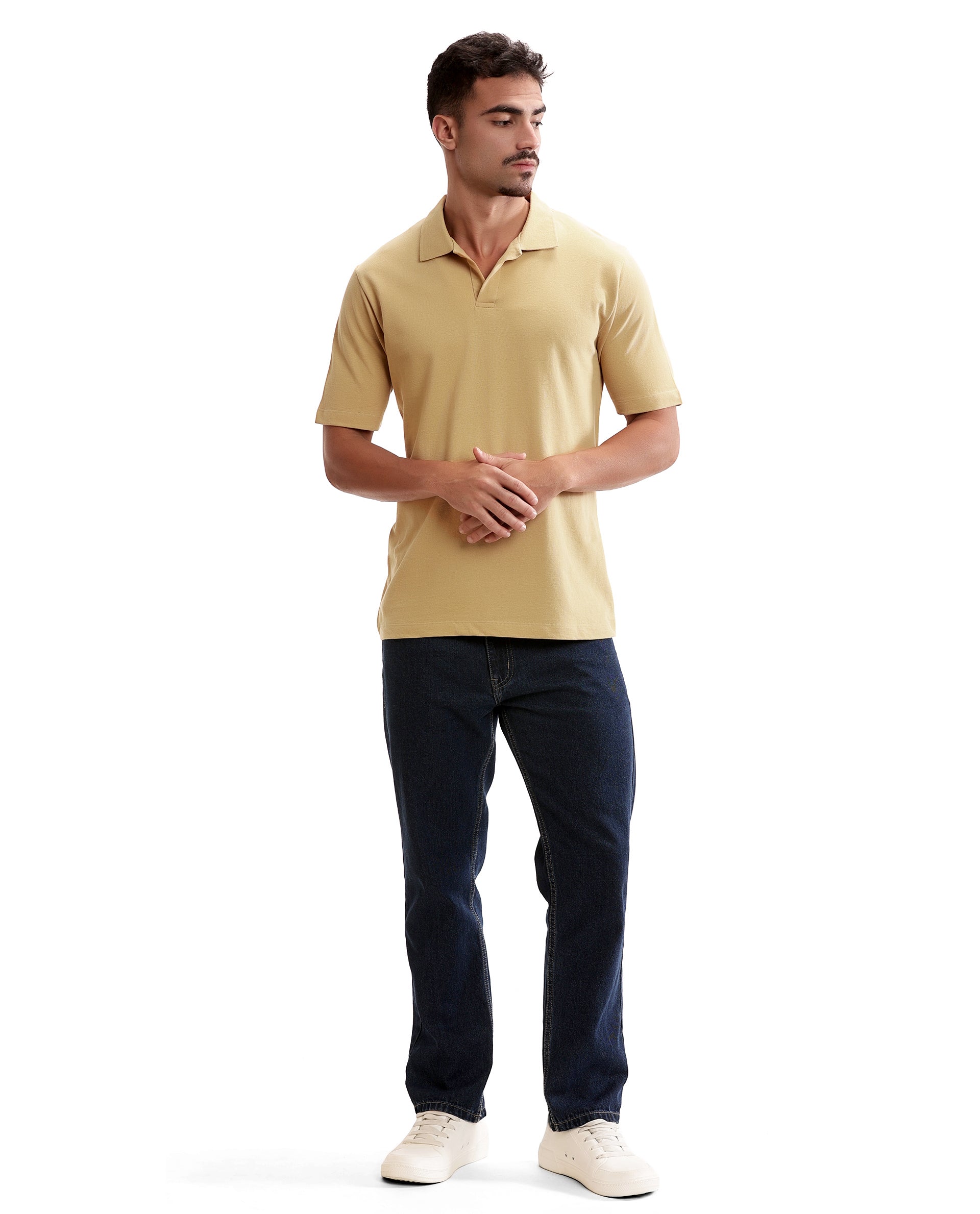 Camel Beige Pique Johnny Collar Polo
