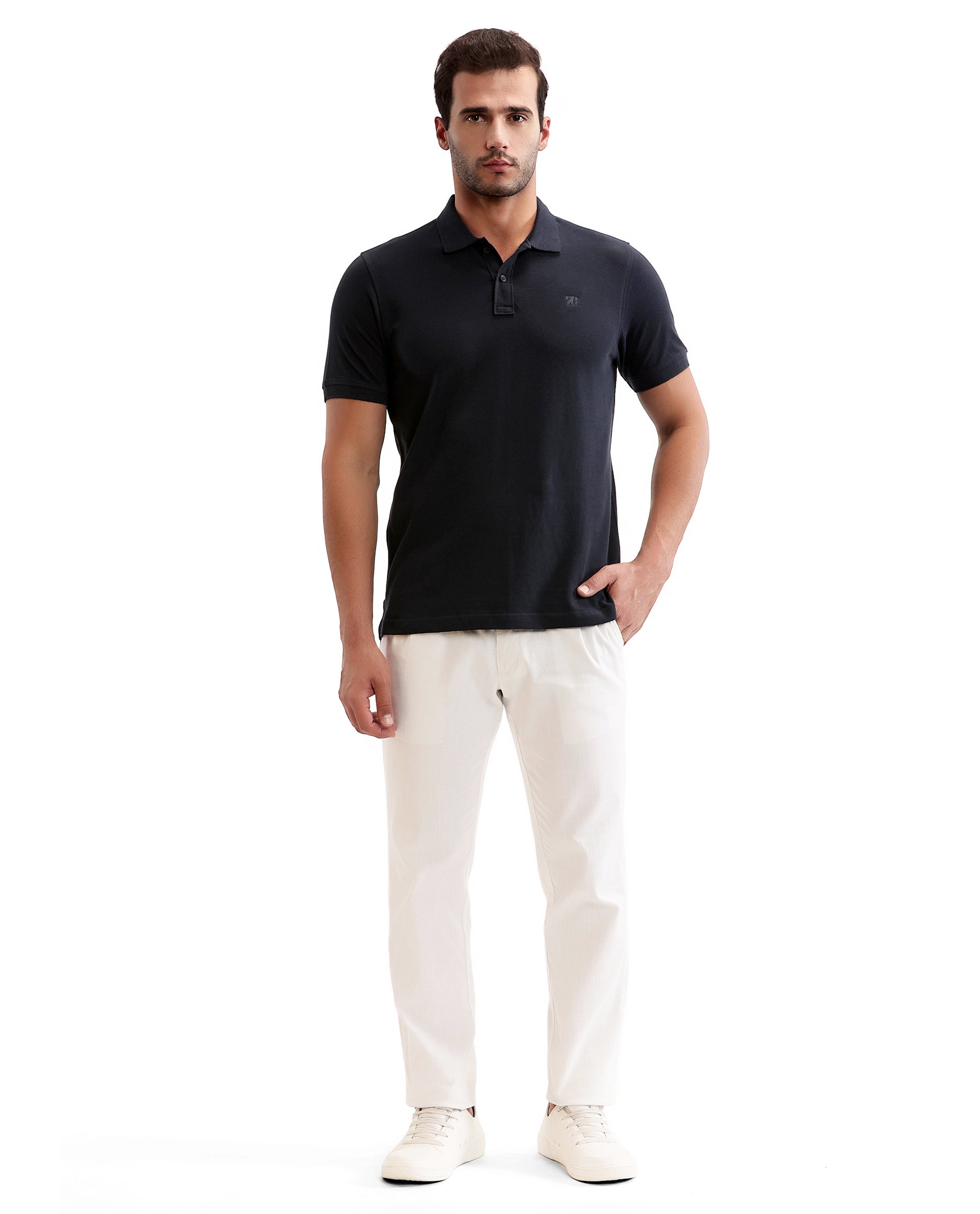 Midnight Navy Blue Pique Polo with Tone-on-Tone 7C Embroidery