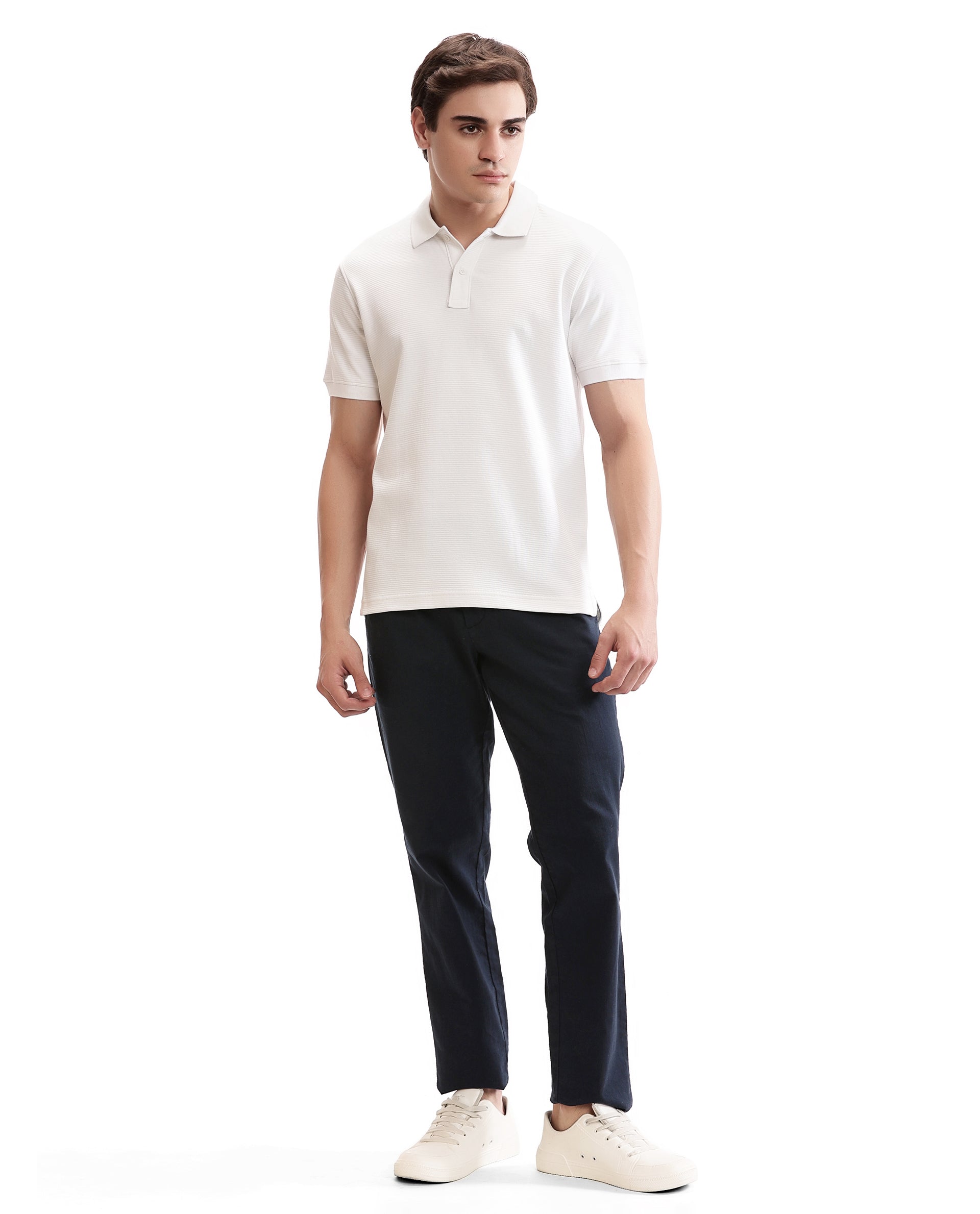 Pure White Knitted Ottoman Polo with Ribbed Collar