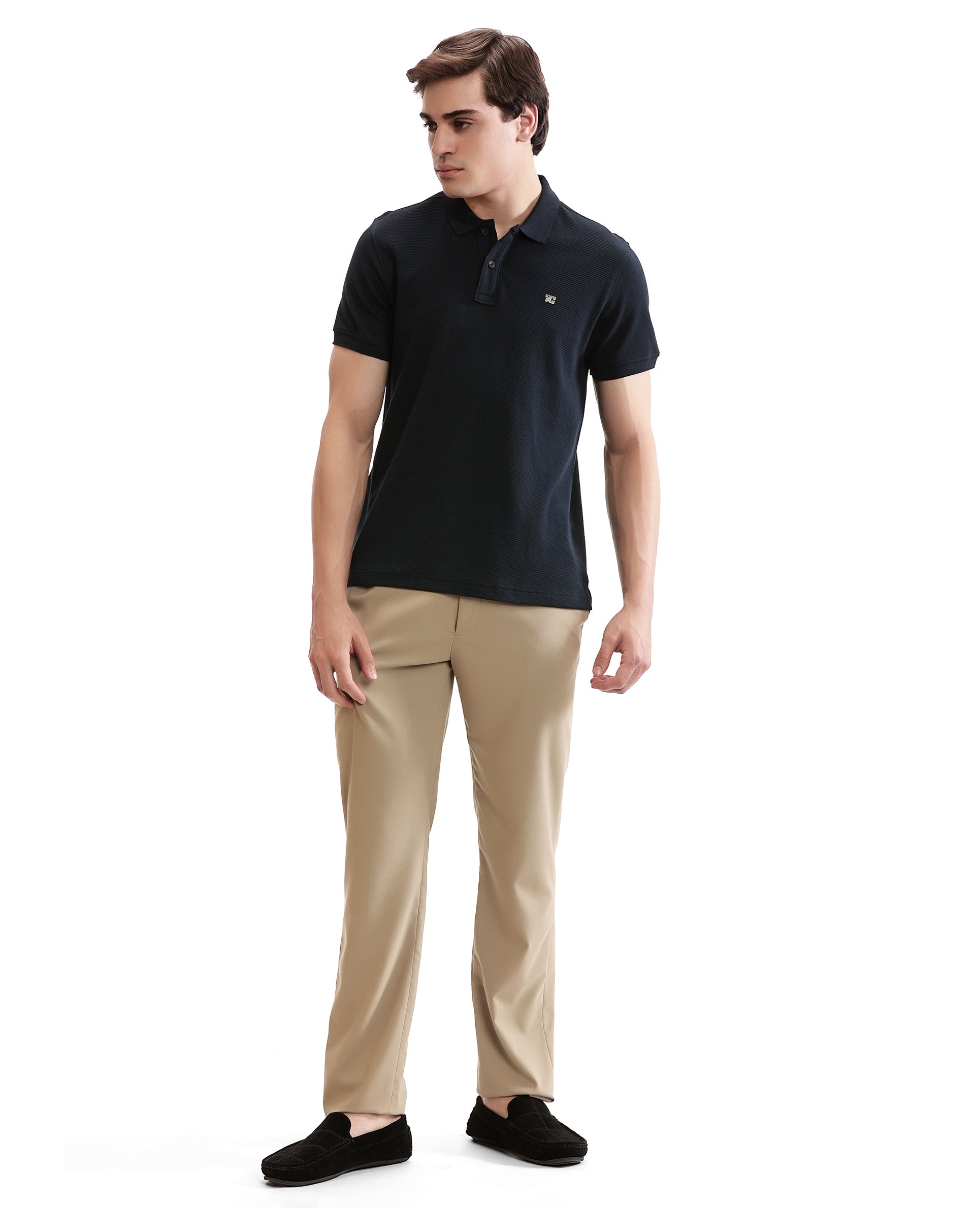 Midnight Navy Blue Knitted Ottoman Polo with 7C Metal Insignia