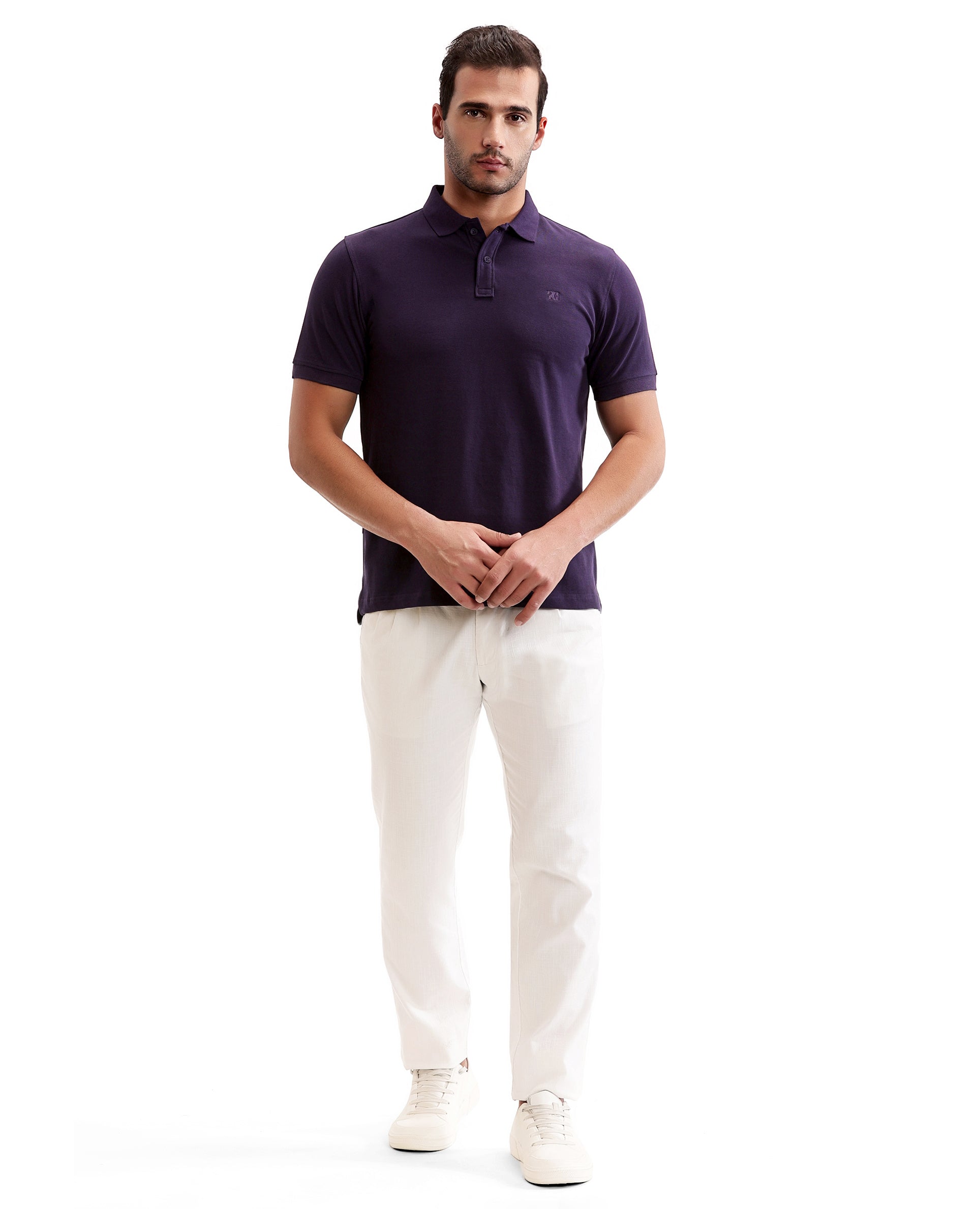 Deep Purple Pique Polo with Tone-on-Tone 7C Embroidery