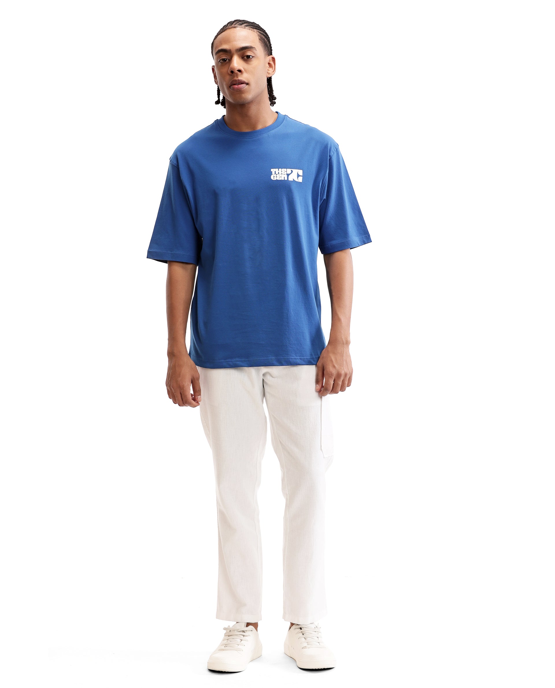 Imperial Prussian Blue Single Jersey Crew Neck Oversized T-Shirt with 7C Premium HD Print