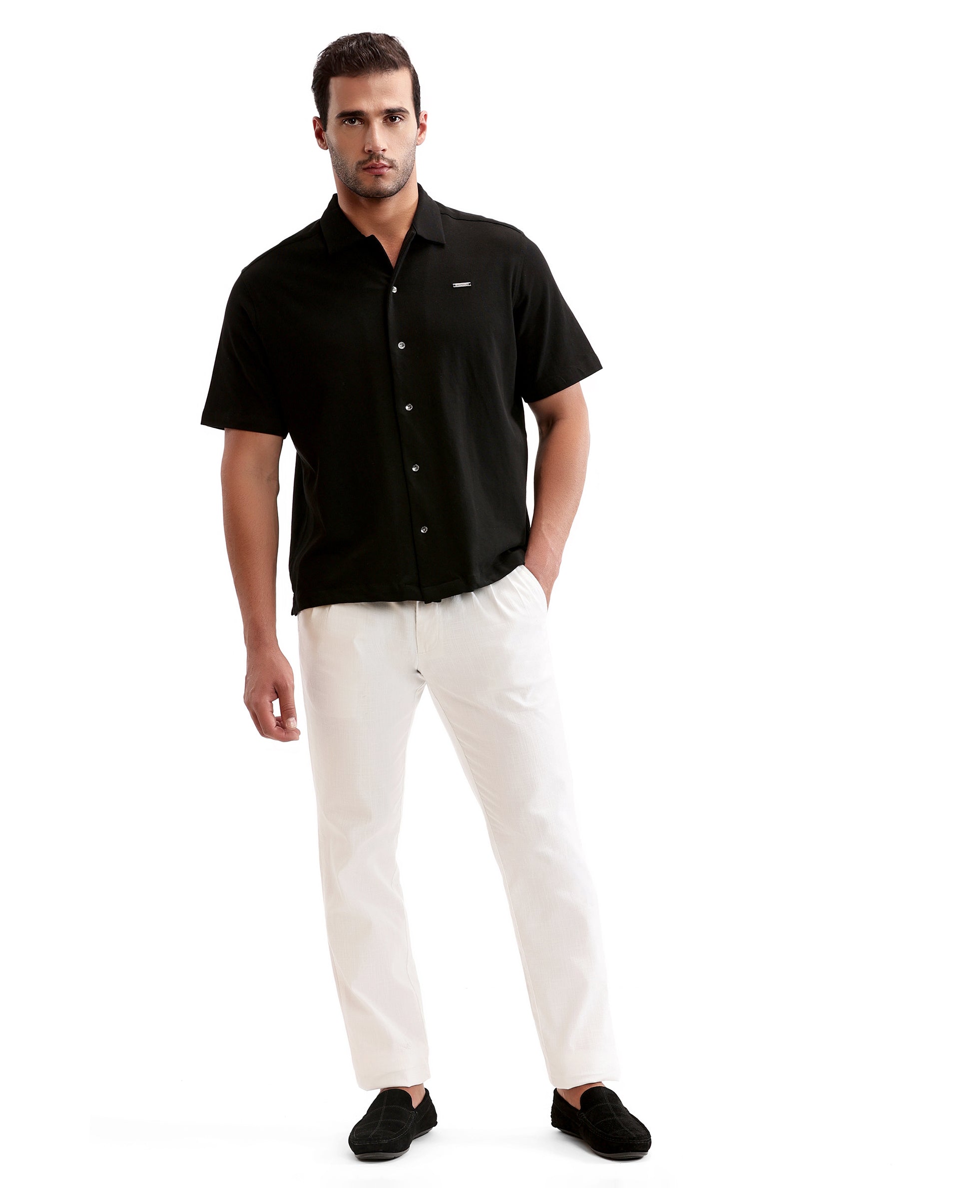 Charcoal Black Pique Knit Shirt with 7C Metal Buttons, Gun Metal Badge