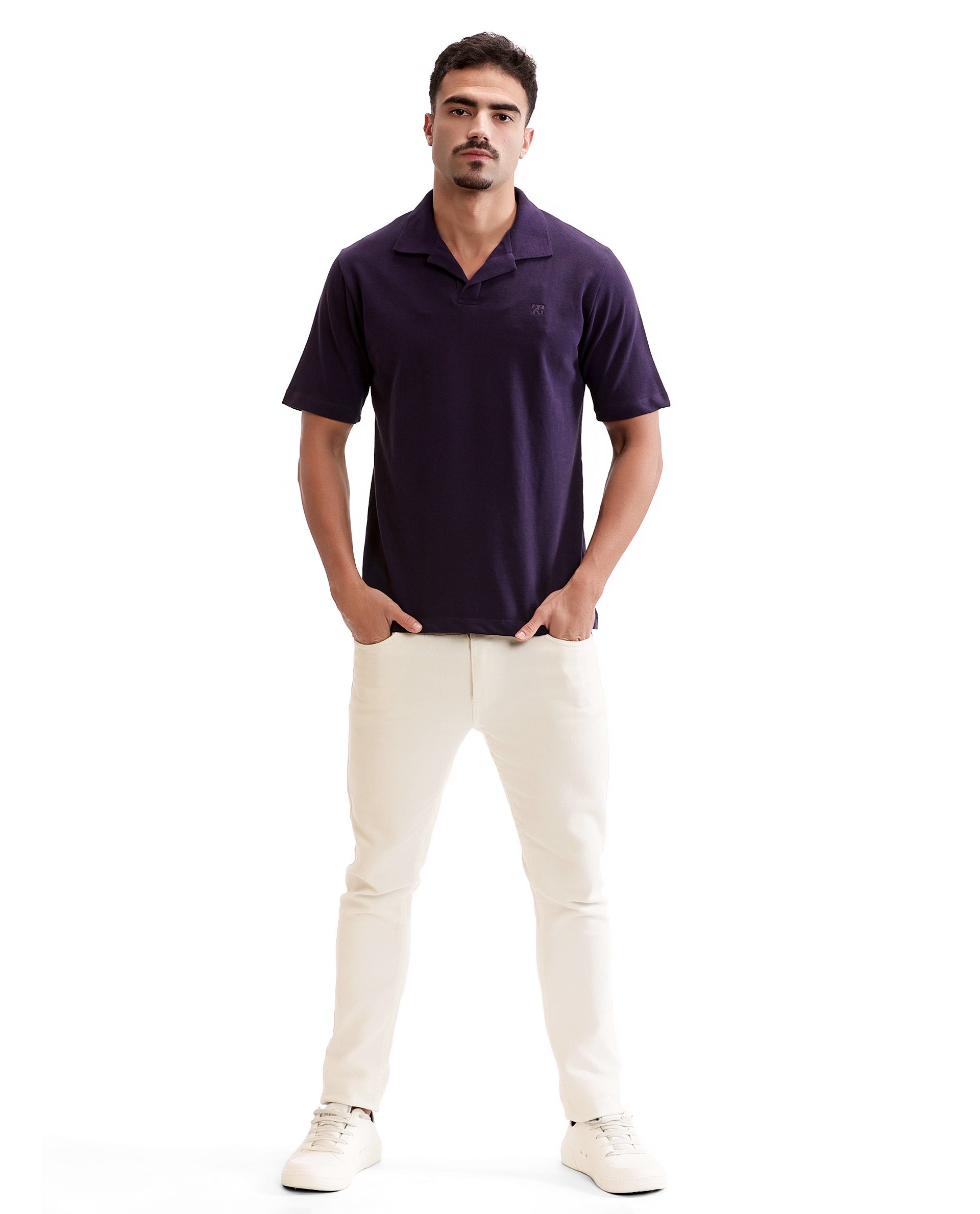 Deep Purple Johnny Collar Pique Polo with Tone-on-Tone 7C Embroidery