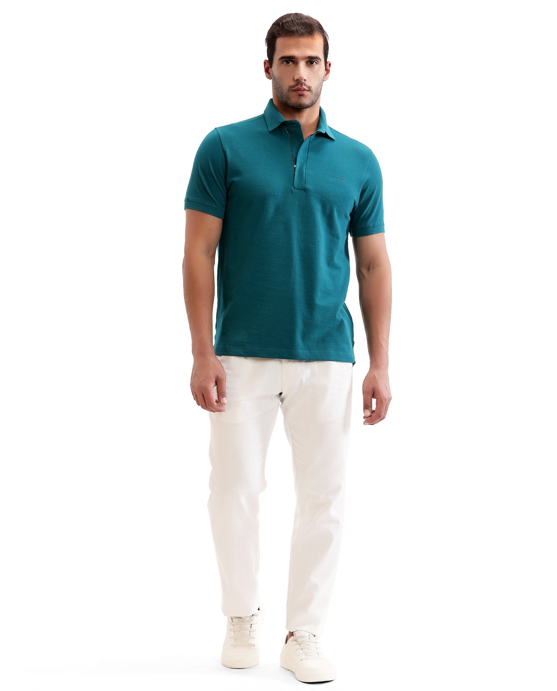 Ocean Teal Pique Polo with Concealed 7C Metal Zip, HD Print