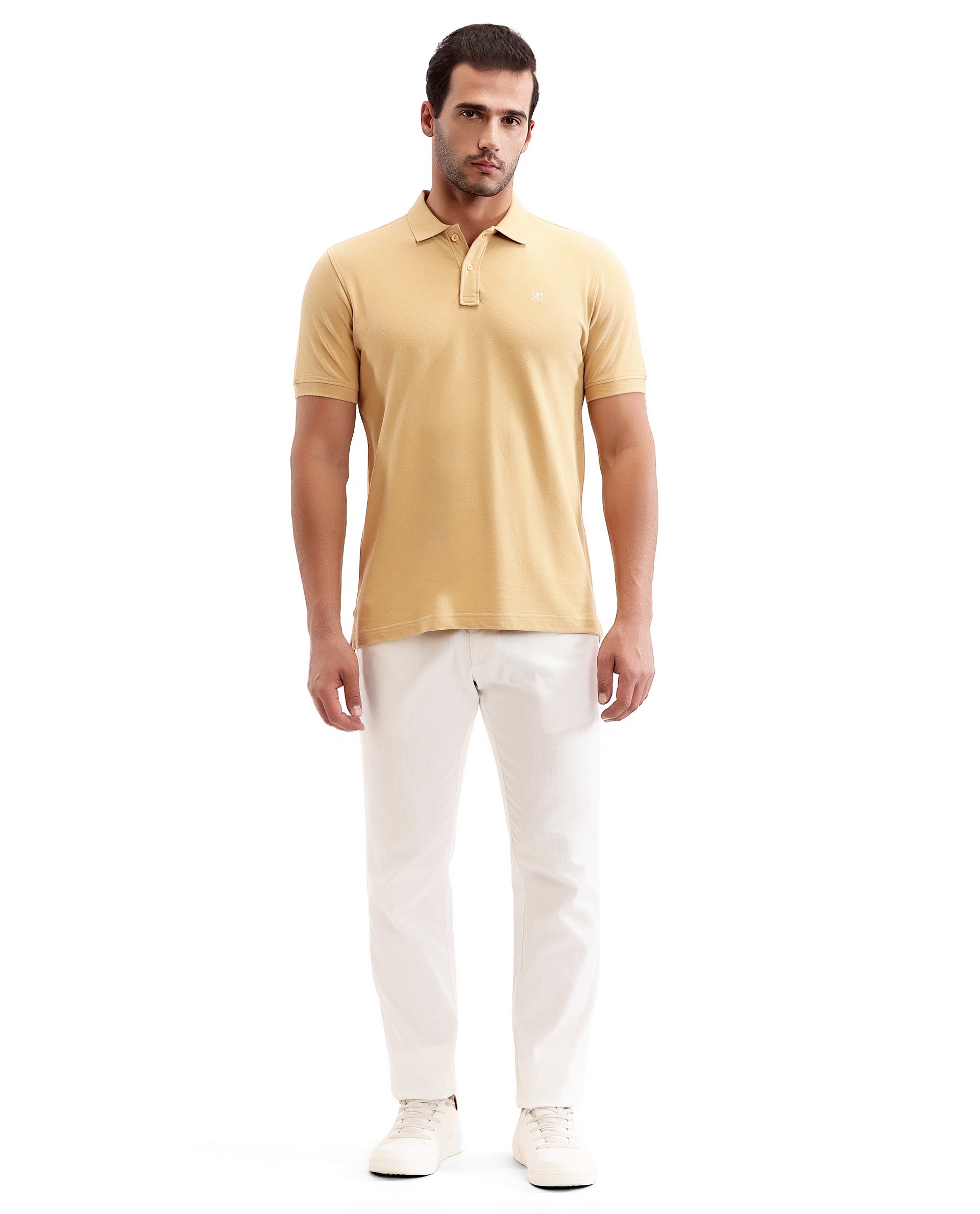 Camel Beige Pique Polo with Tone-on-Tone 7C Embroidery
