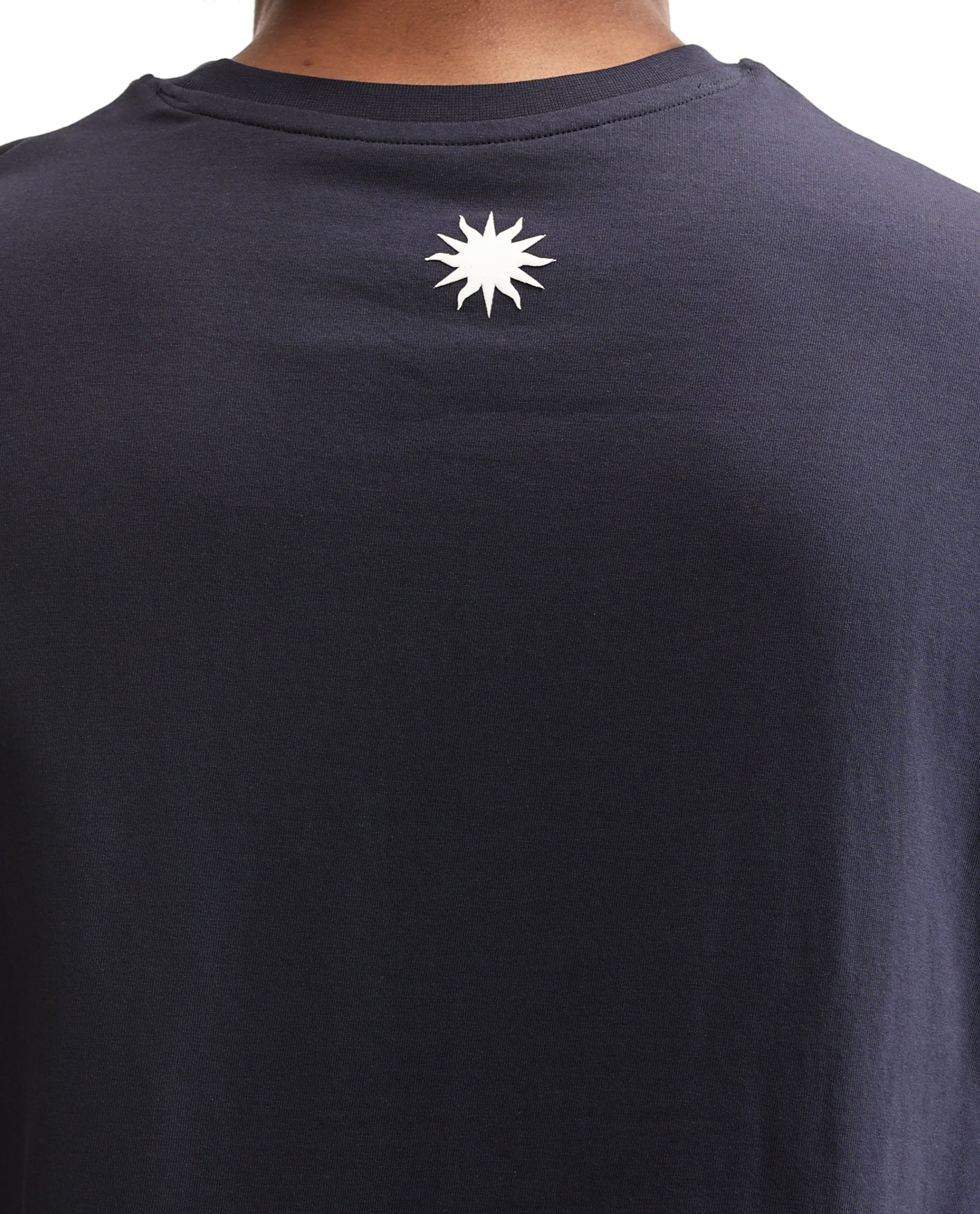 Midnight Navy Blue Single Jersey Crew Neck Oversized T-Shirt with Pure White Puff Print