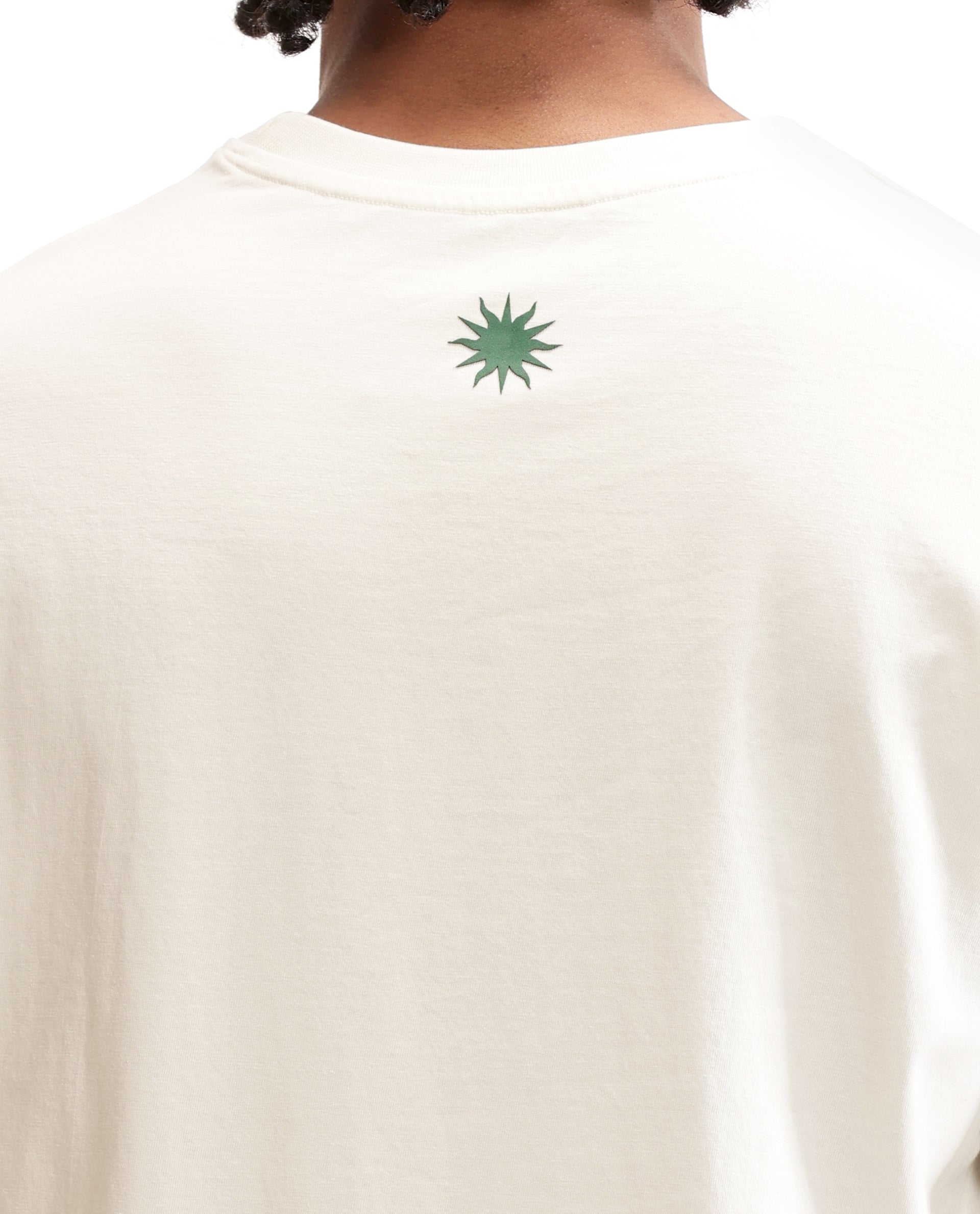 Ivory White Single Jersey Crew Neck Oversized T-Shirt with Deep Forest Green HD Print