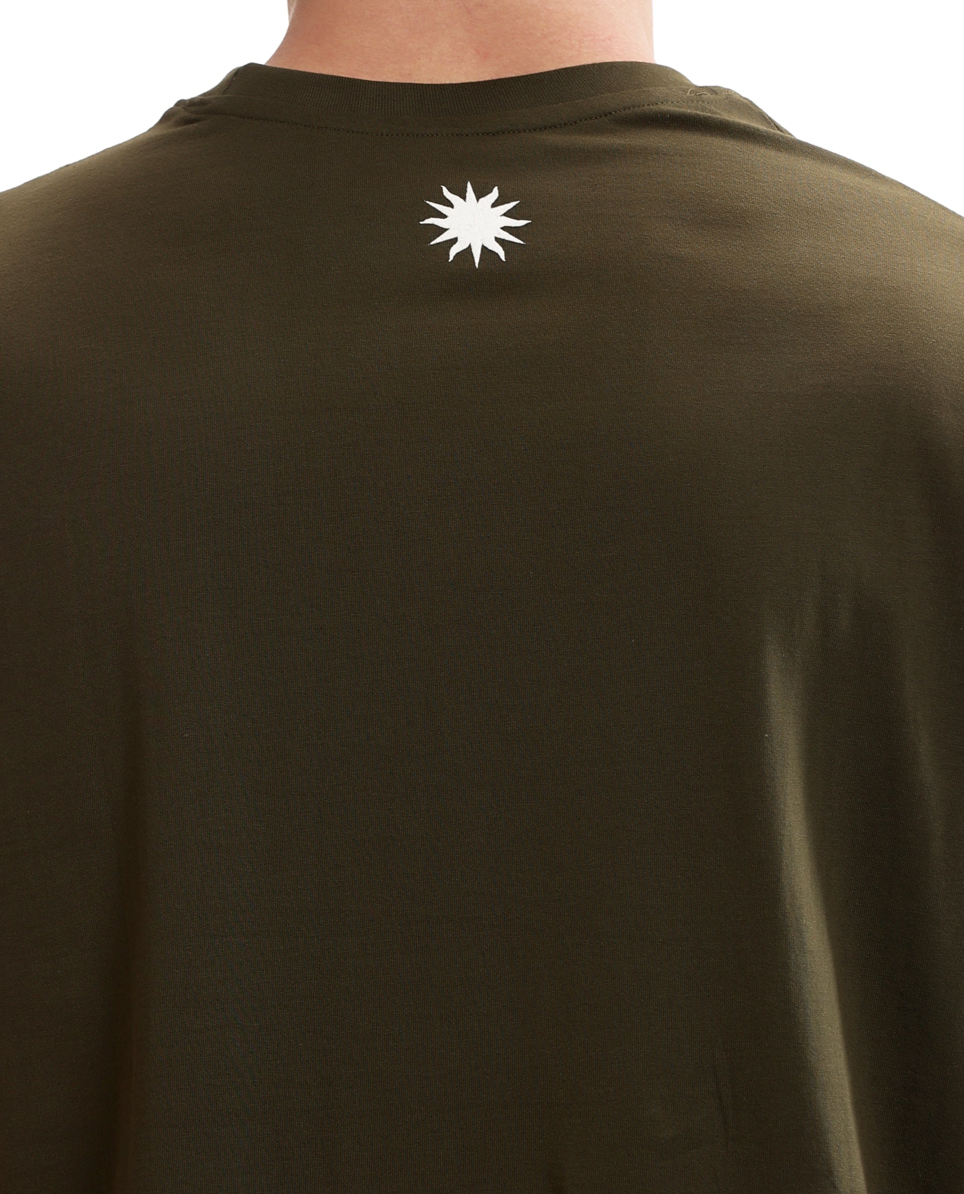 Vintage Olive Single Jersey Crew Neck Oversized T-Shirt with Pure White Puff Print