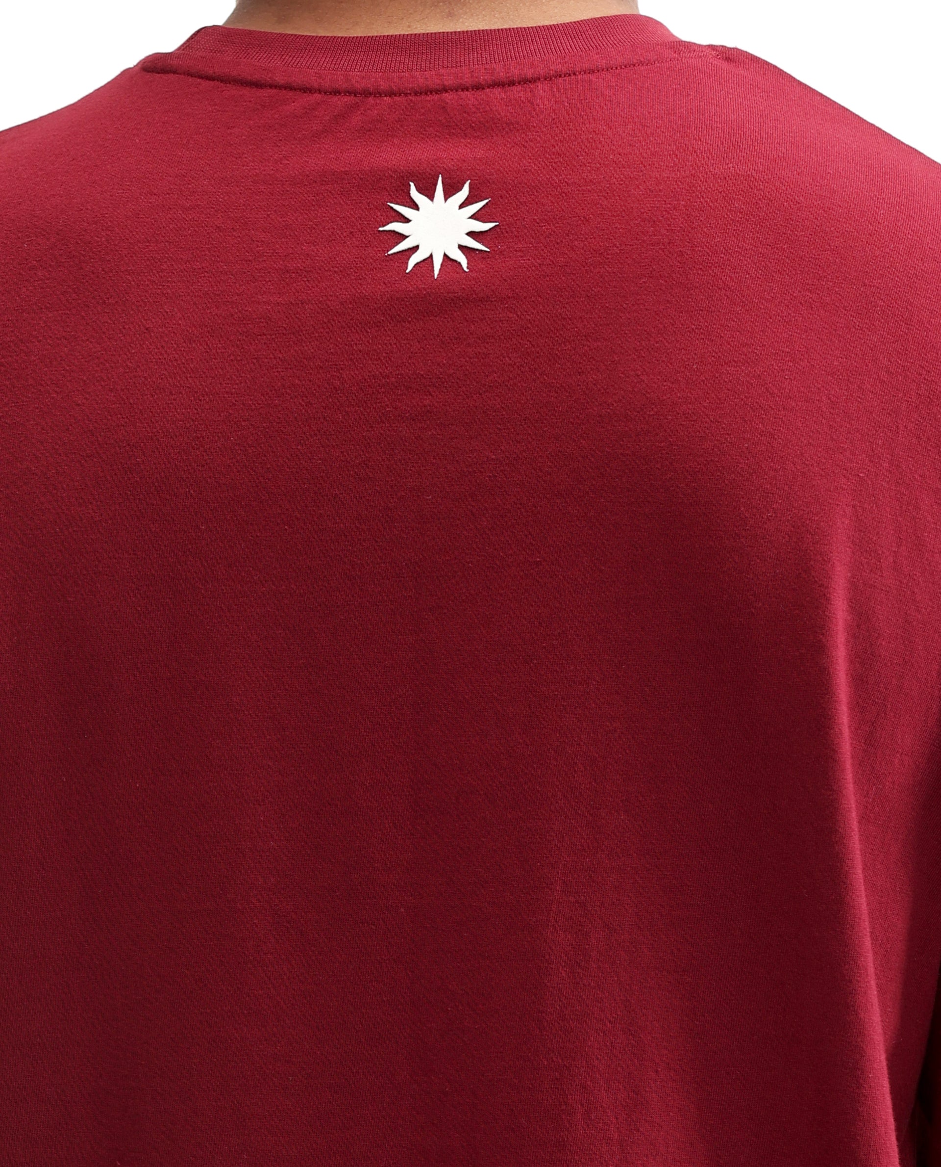Bordeaux Maroon Single Jersey Crew Neck Oversized T-Shirt with Pure White HD Print