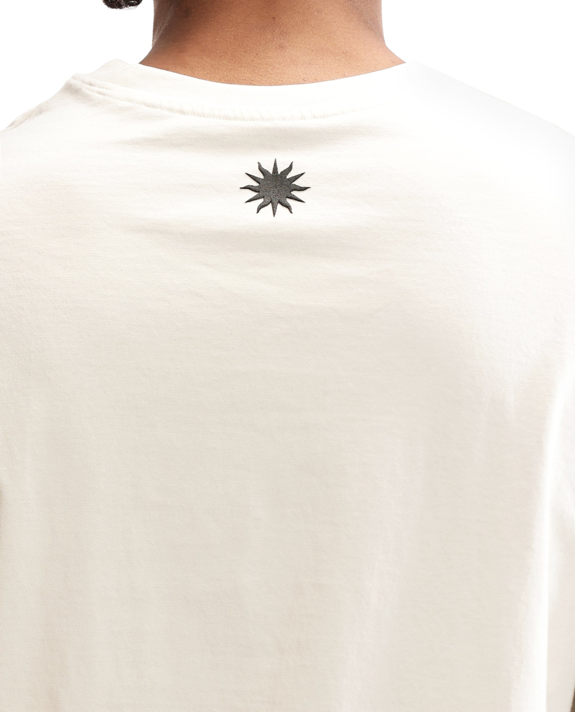 Ivory White Single Jersey Crew Neck Oversized T-Shirt with Charcoal Black HD Print