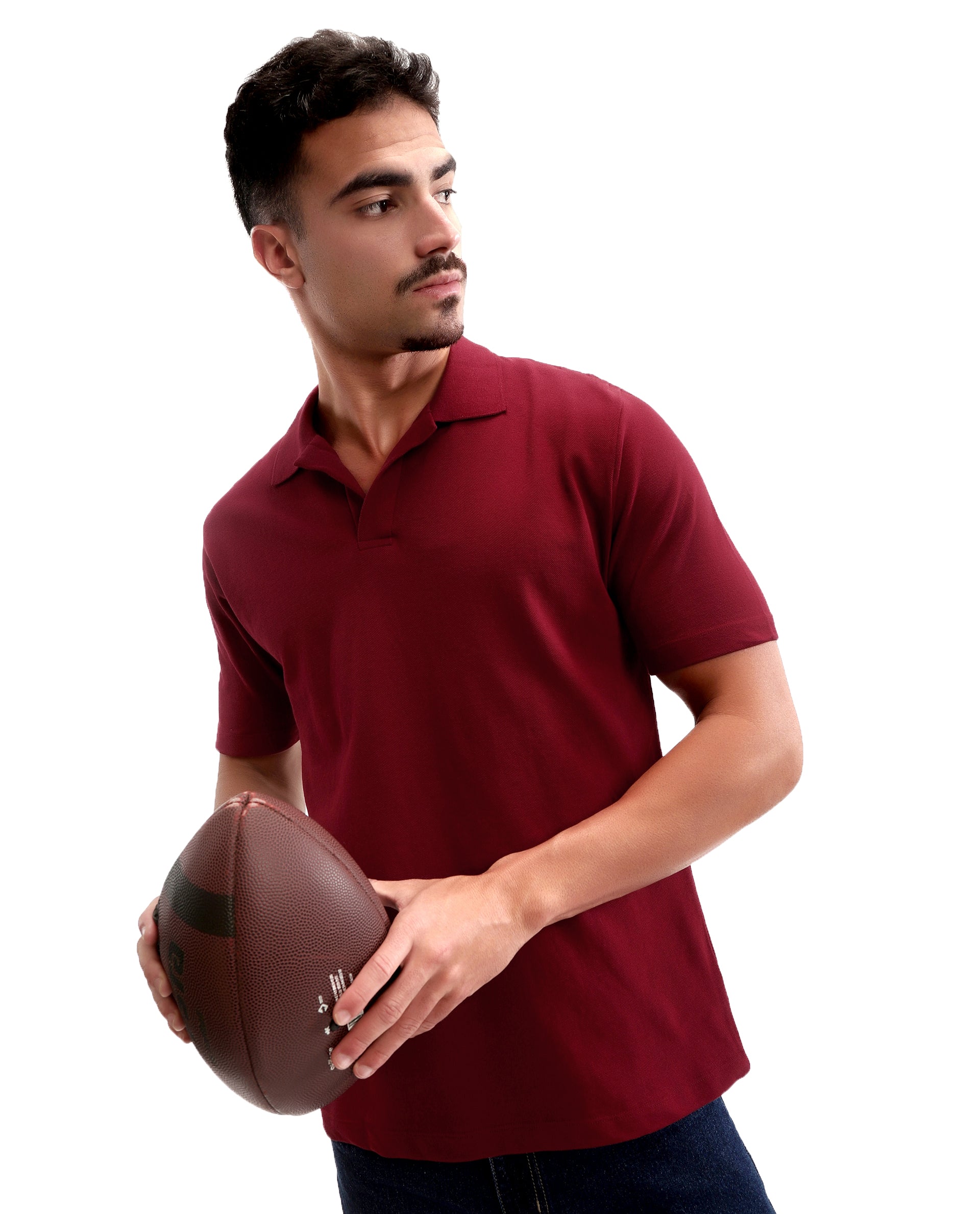 Bordeaux Maroon Pique Johnny Collar Polo