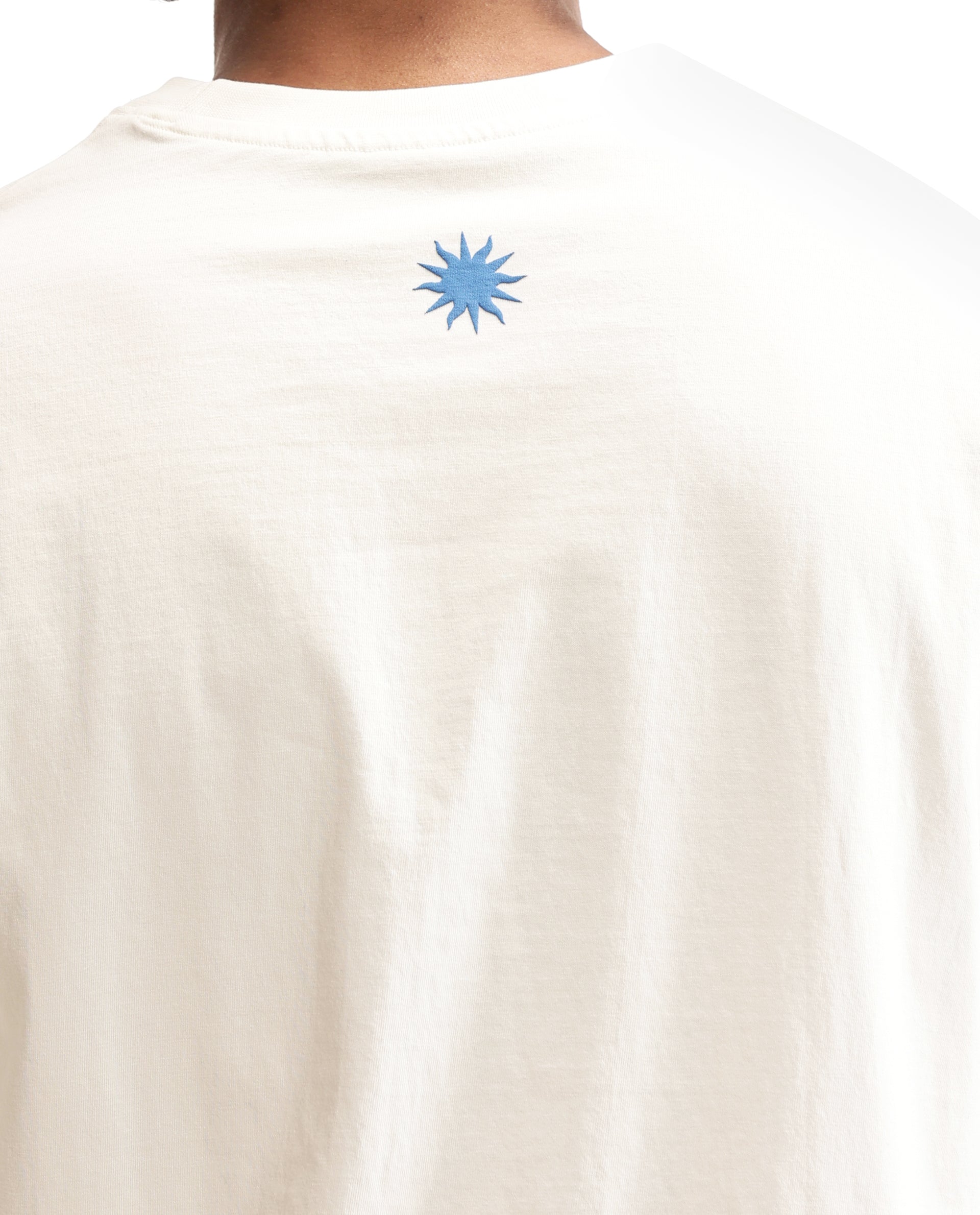 Ivory White Single Jersey Crew Neck Oversized T-Shirt with Midnight Navy Blue Puff Print