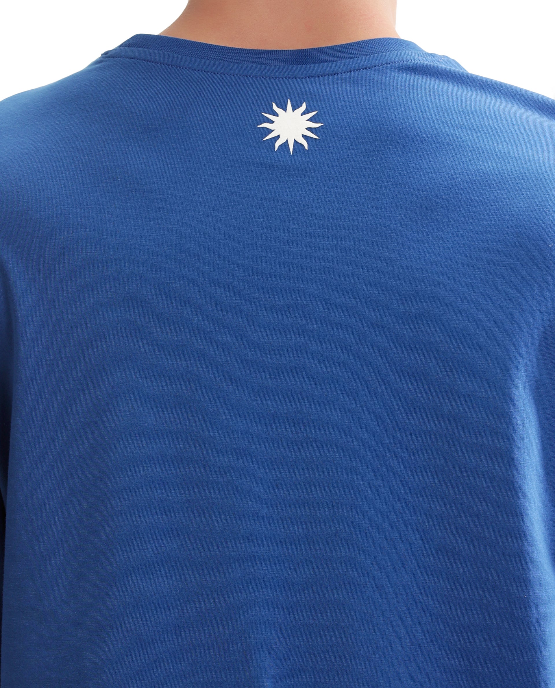 Imperial Prussian Blue Single Jersey Crew Neck Oversized T-Shirt with Pure White Puff Print