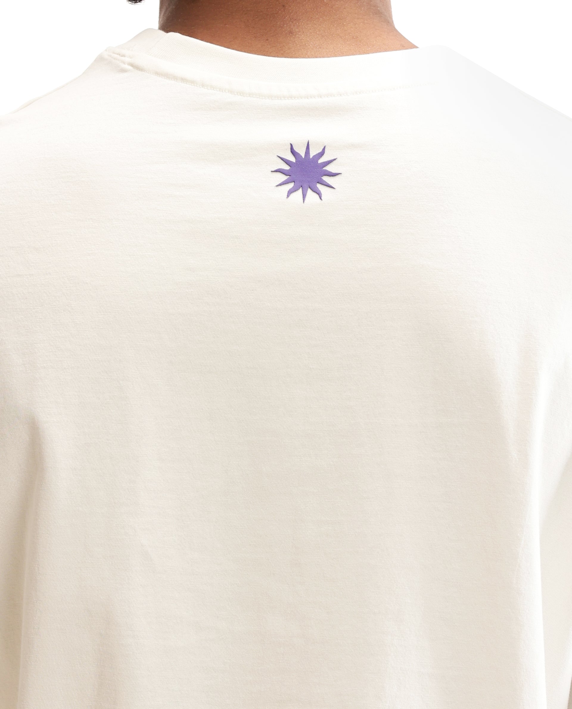 Ivory White Single Jersey Crew Neck Oversized T-Shirt with Deep Purple HD Print