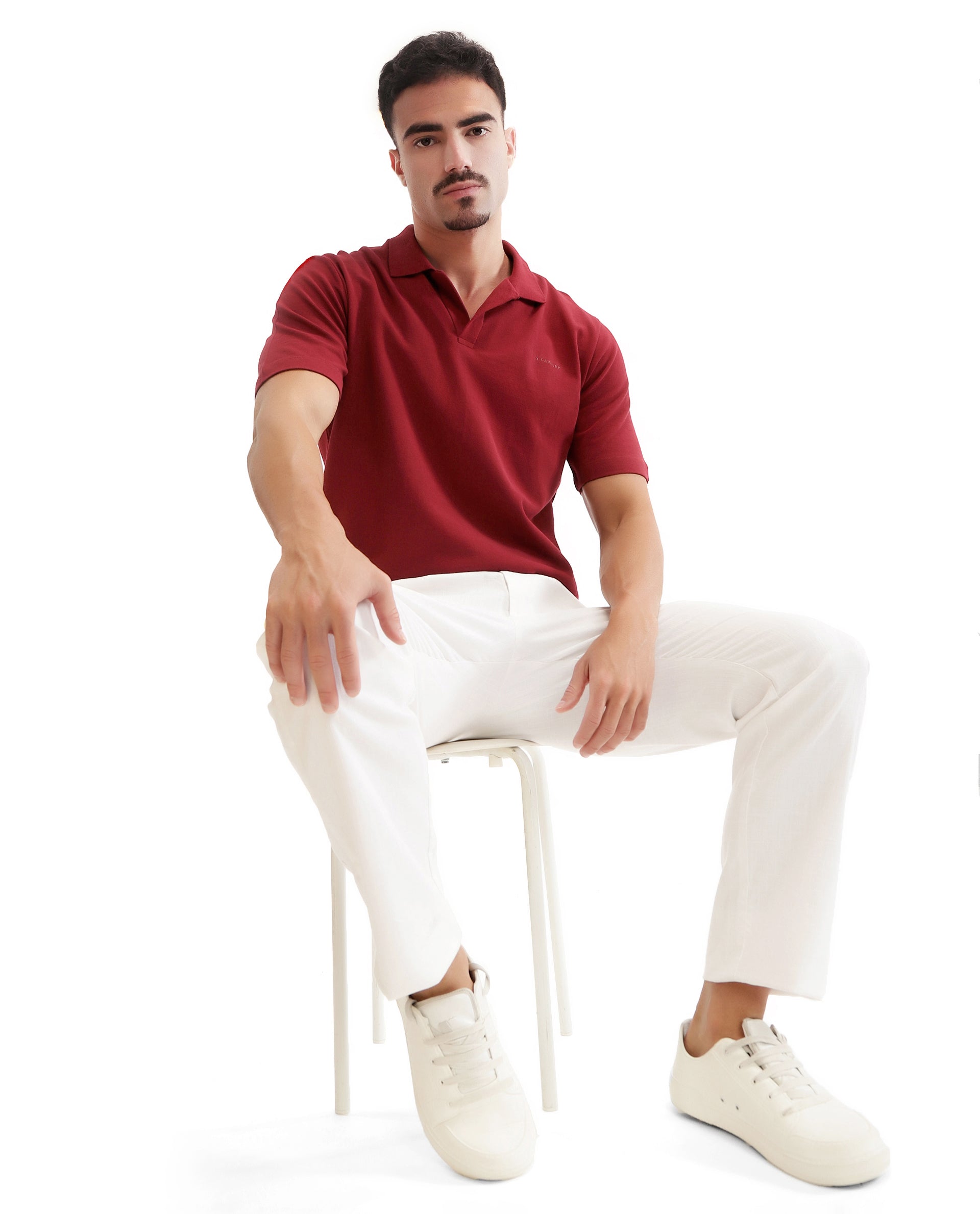 Bordeaux Maroon Pique Johnny Collar Polo with HD Print