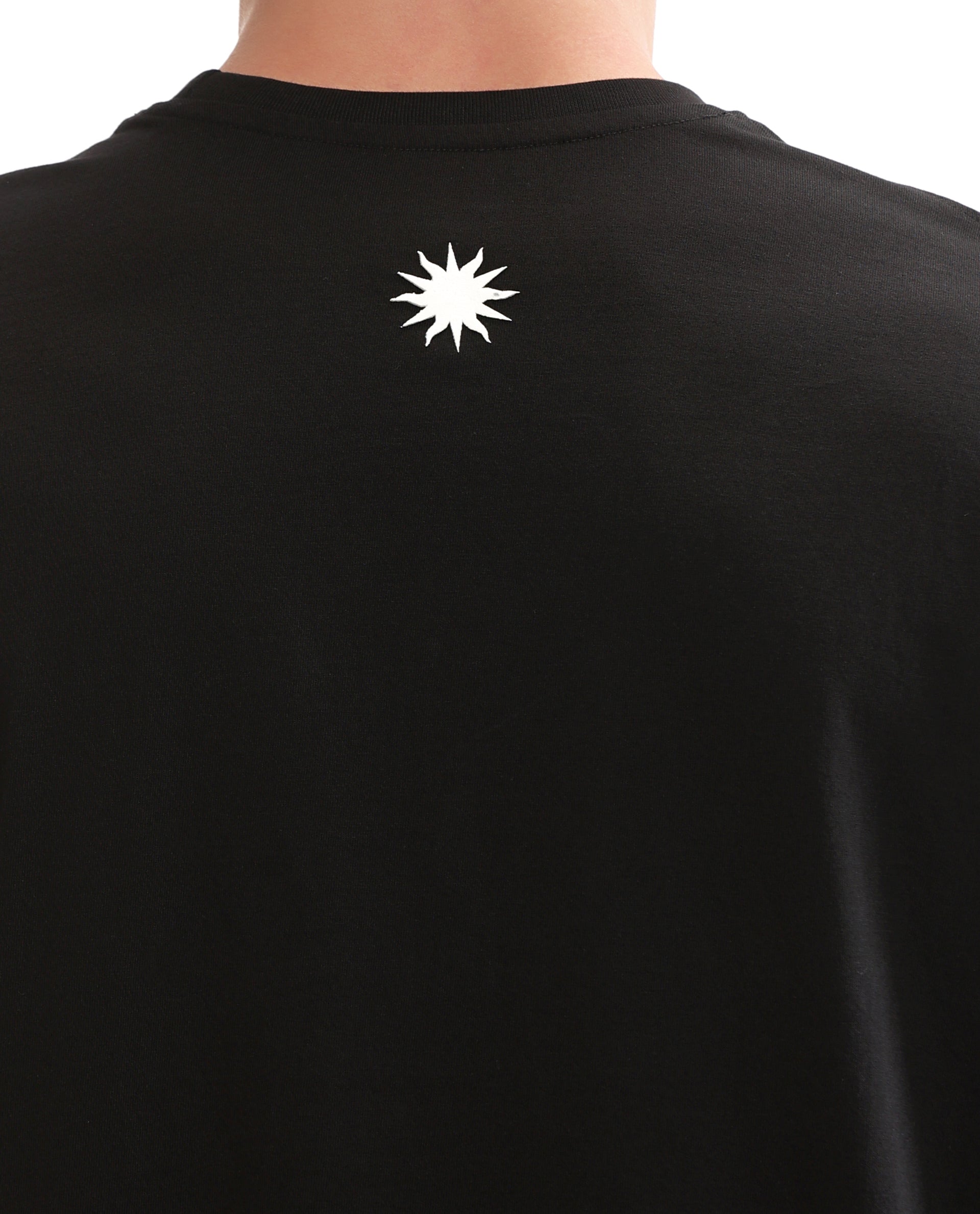 Charcoal Black Single Jersey Crew Neck Oversized T-Shirt with Pure White HD Print