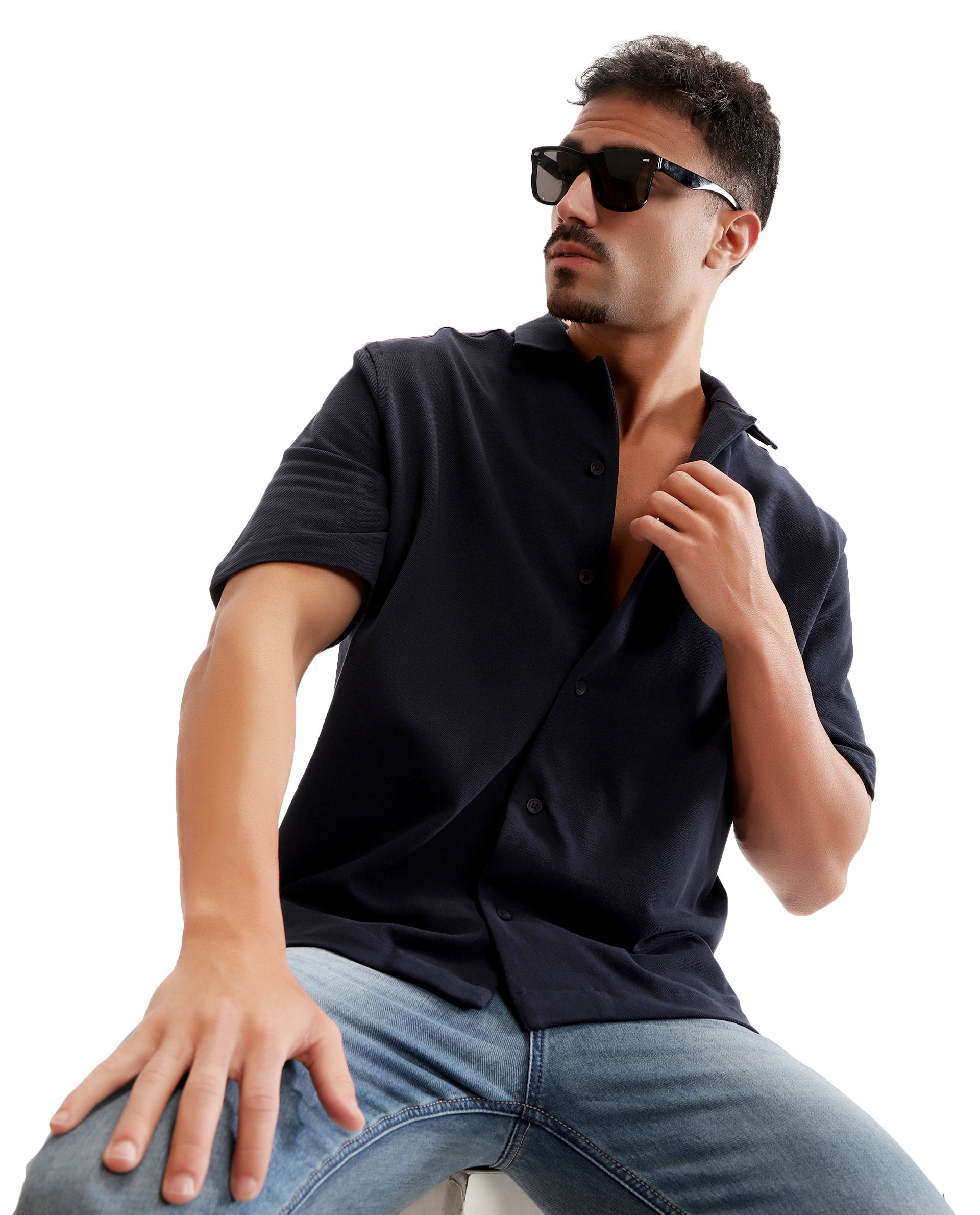 Midnight Navy Blue Pique Knit Shirt