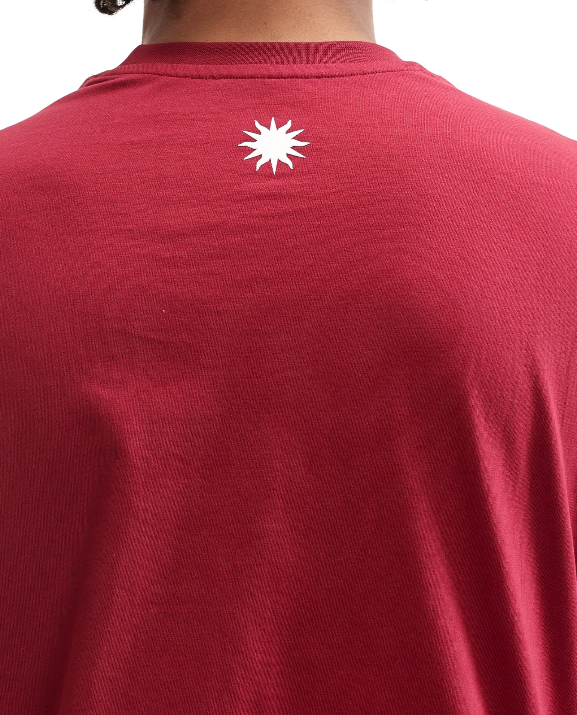 Bordeaux Maroon Single Jersey Crew Neck Oversized T-Shirt with Pure White Puff Print