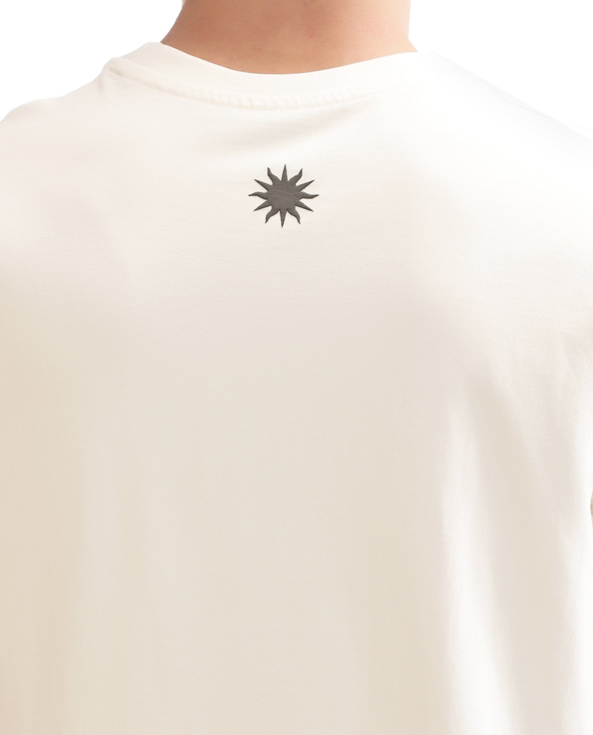 Ivory White Single Jersey Crew Neck Oversized T-Shirt with Charcoal Black Puff Print