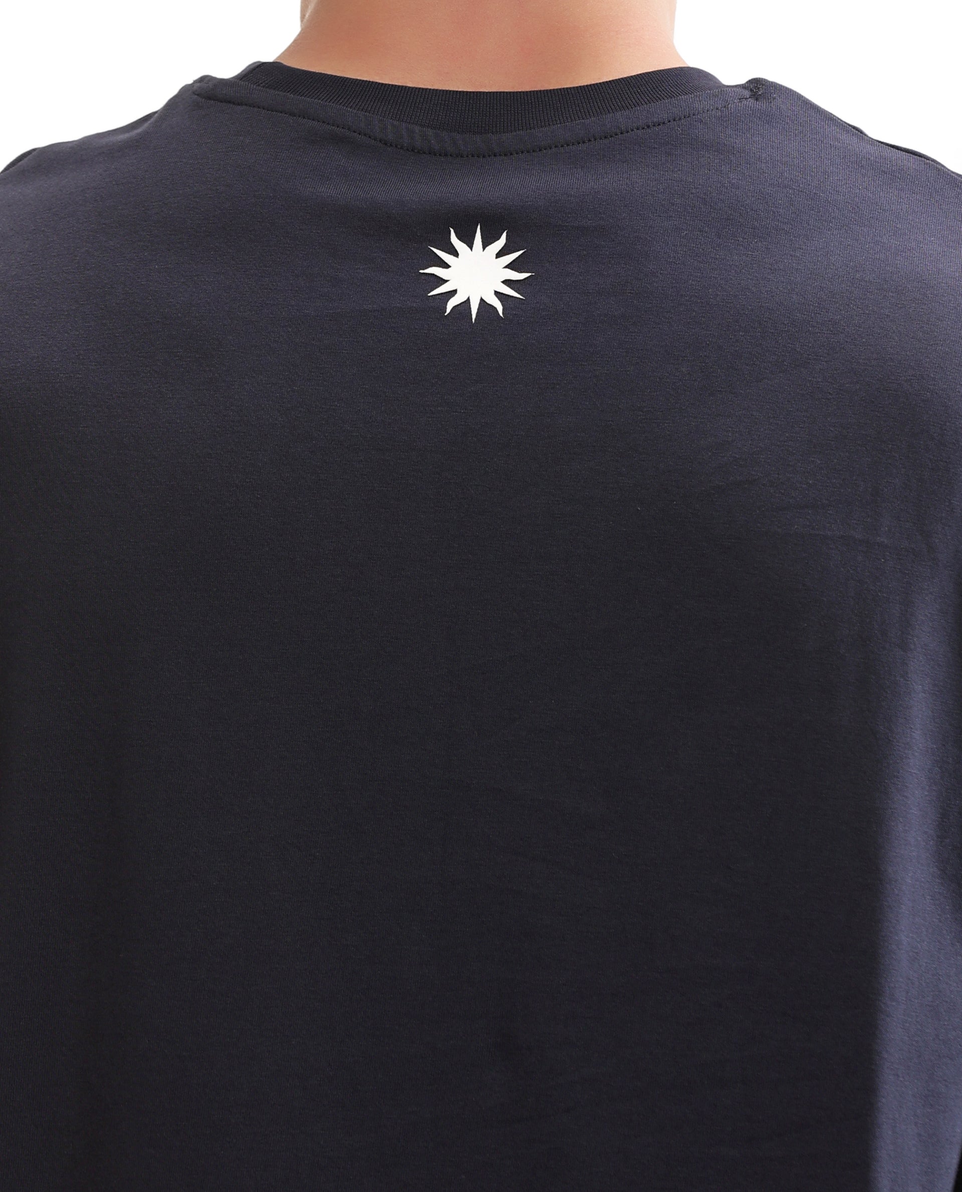 Midnight Navy Blue Single Jersey Crew Neck Oversized T-Shirt with Pure White HD Print